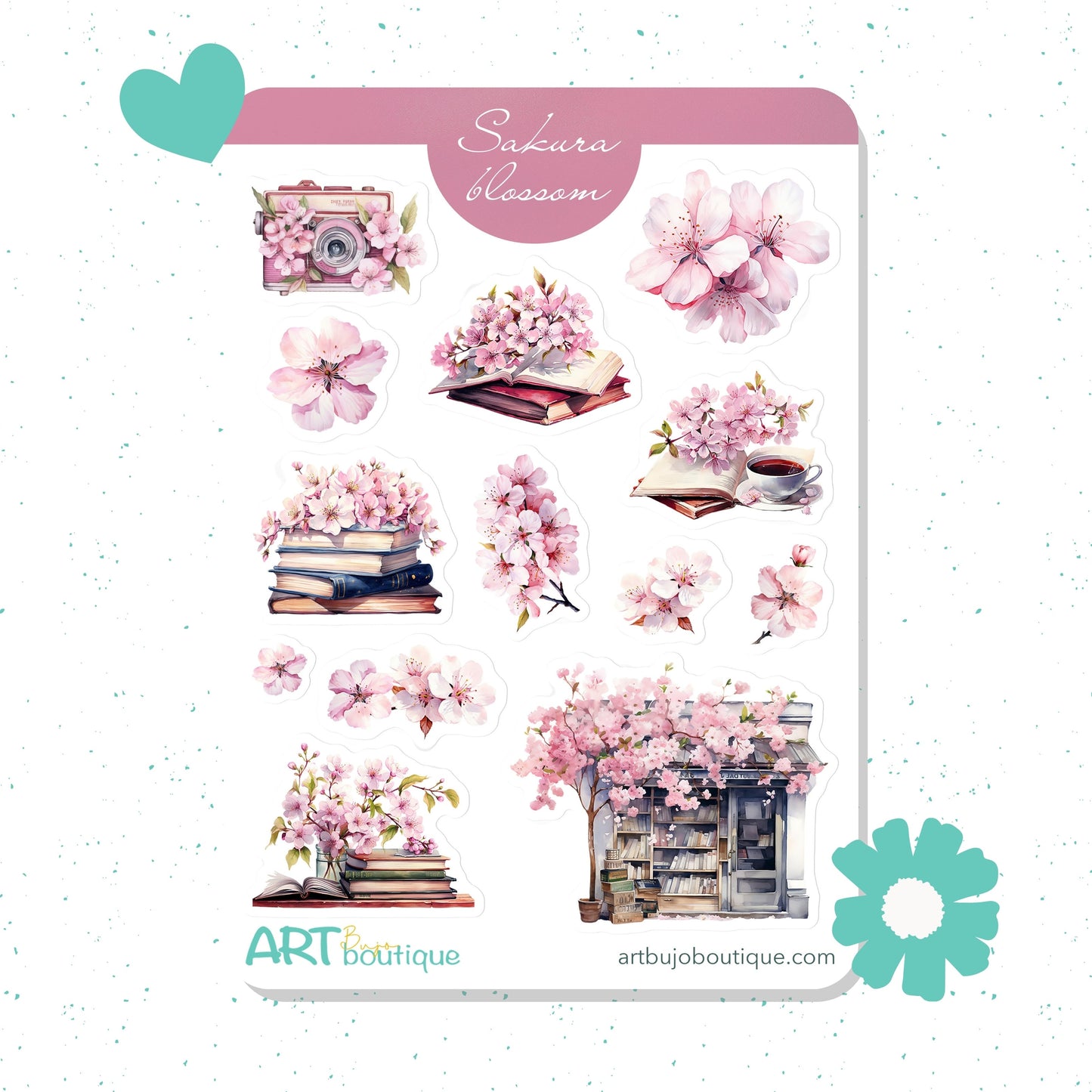Sakura Blossom Decorative Sticker Sheet – Aesthetic Planner & Journal Stickers