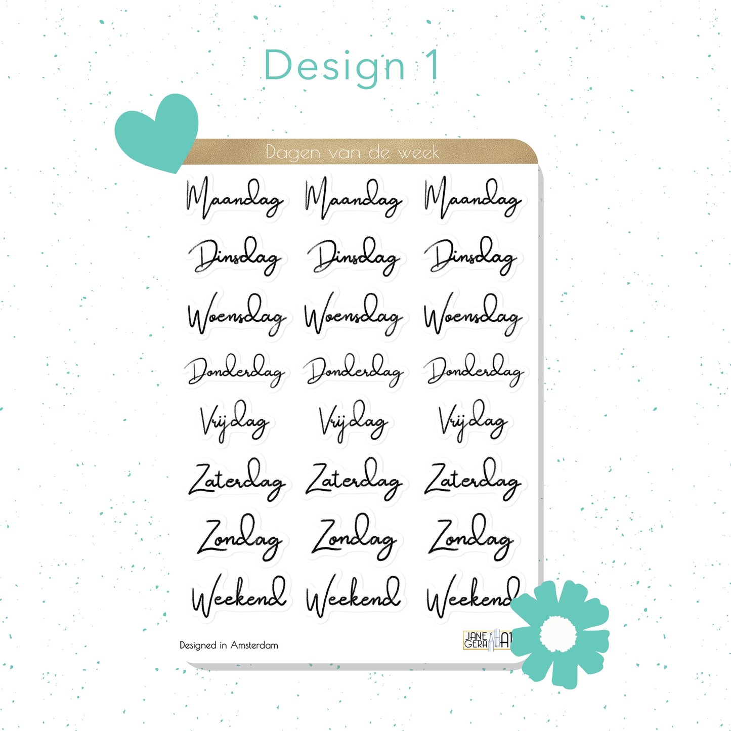 Week days planner stickers English, Dutch