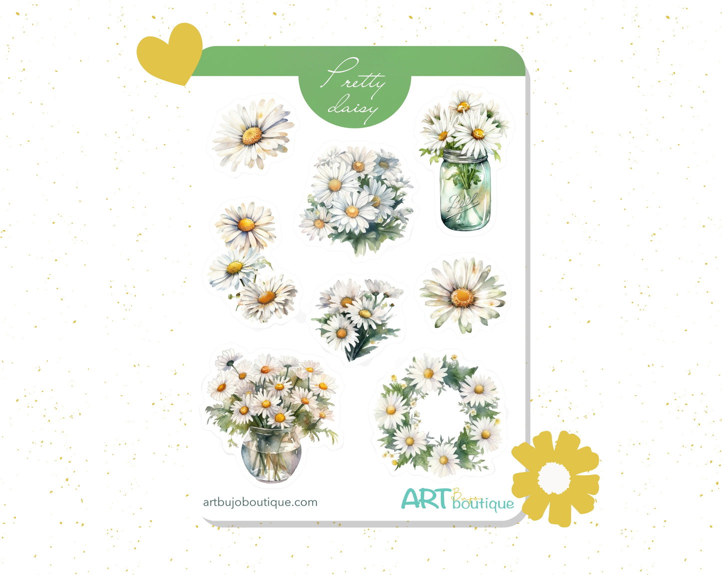 Pretty Daisy Decorative Sticker Sheet – Aesthetic Planner & Journal Stickers