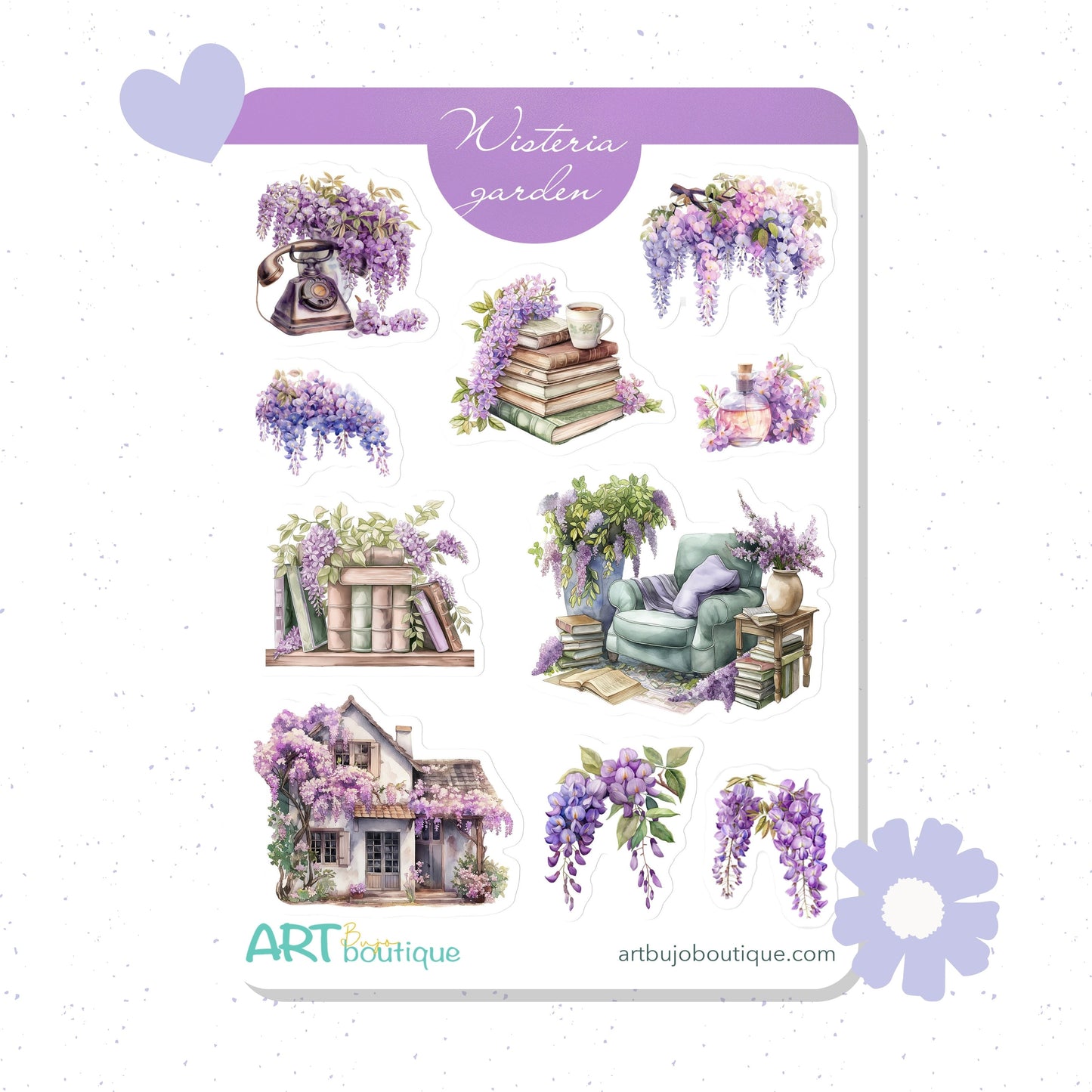 Wisteria Garden Decorative Sticker Sheet – Aesthetic Planner & Journal Stickers