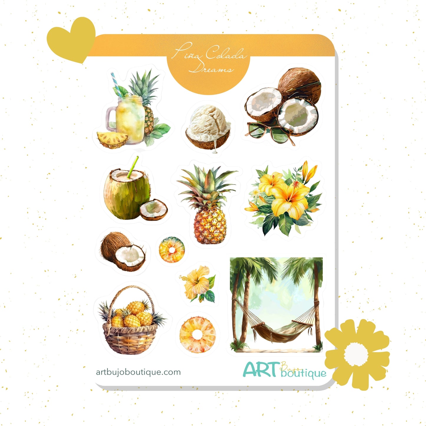 Pina Colada Dreams Decorative Sticker Sheet – Aesthetic Planner & Journal Stickers