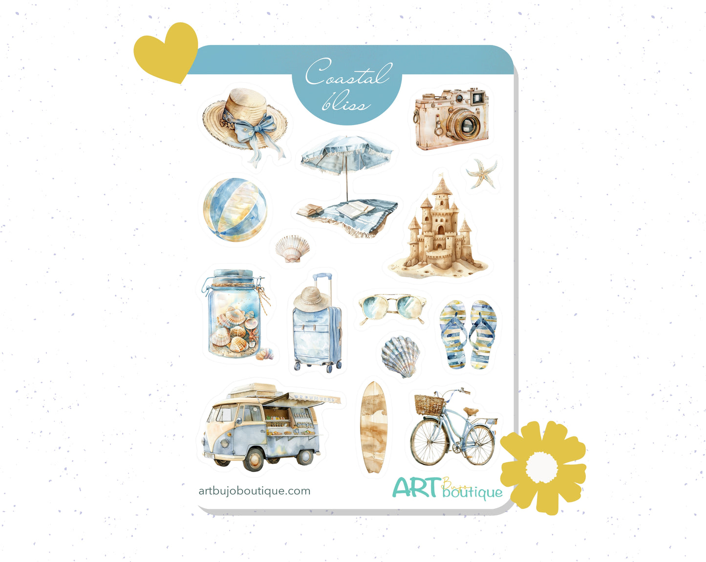 Coastal Bliss Decorative Sticker Sheet – Aesthetic Planner & Journal Stickers