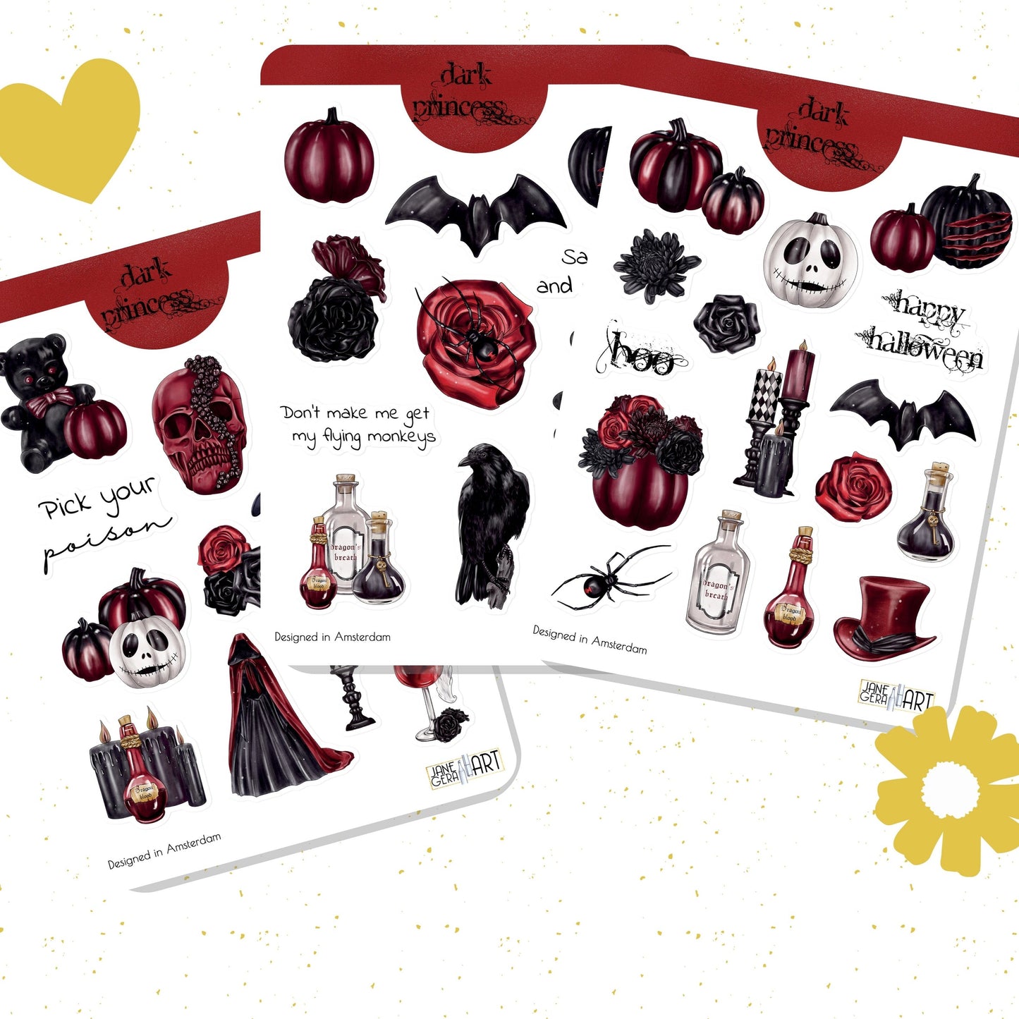 Dark Princess Halloween Sticker Sheet, Set of 3