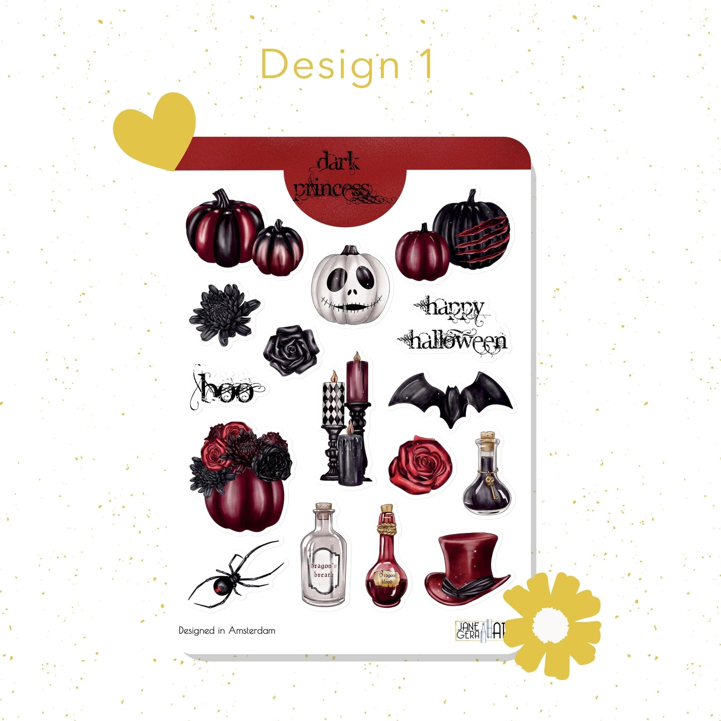 Dark Princess Halloween Sticker Sheet, Set of 3