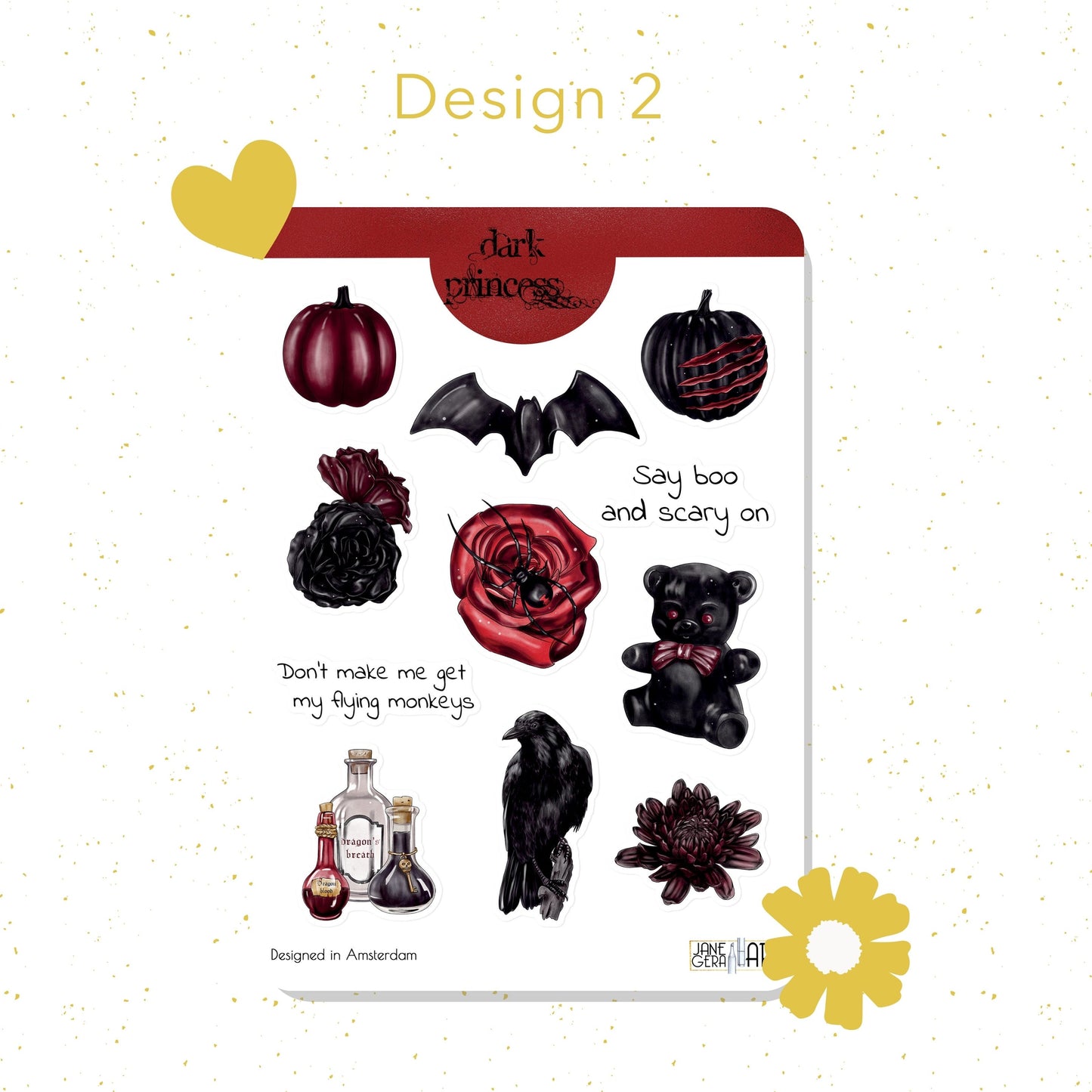 Dark Princess Halloween Sticker Sheet, Set of 3