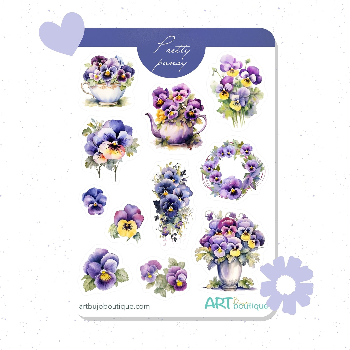 Mooie viooltjebloemstickers Zomerplannerstickers