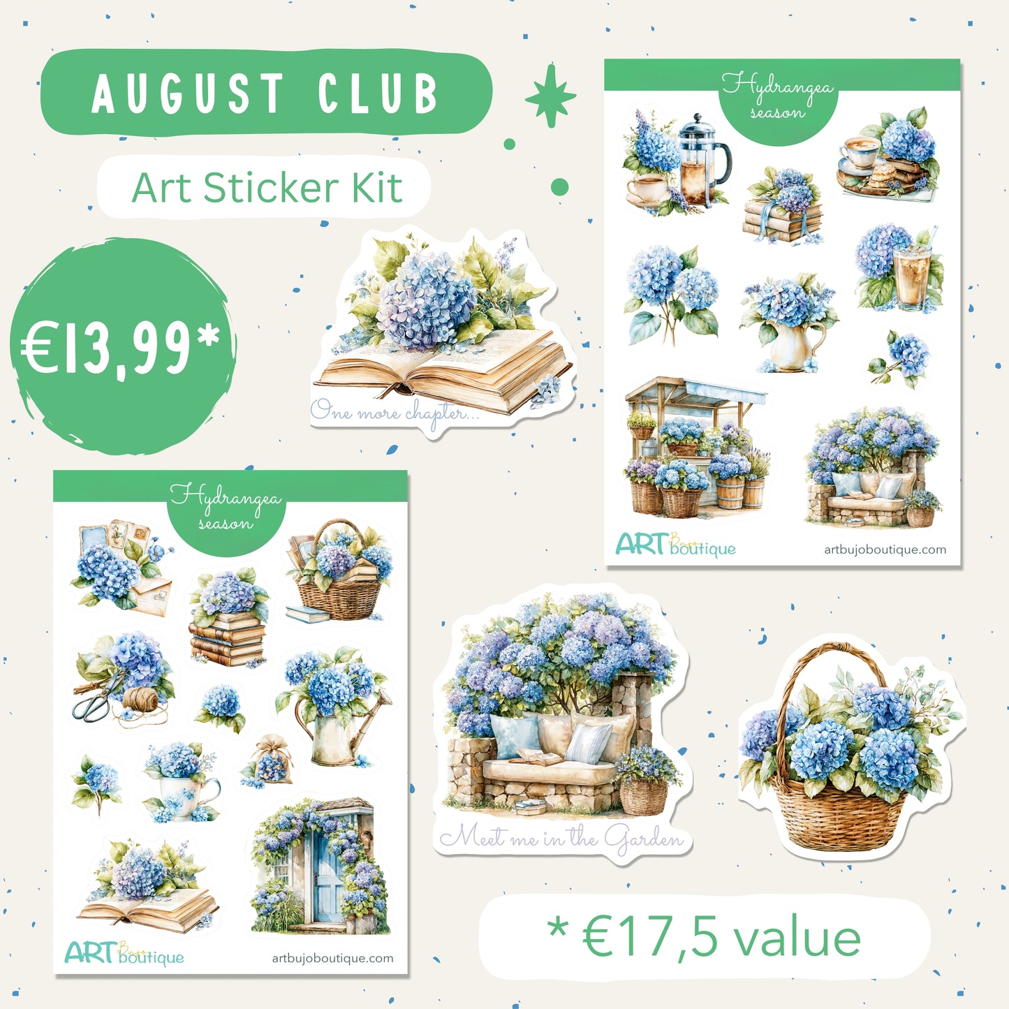 Art Stickers Monthly Club - August: Hydrangea Season