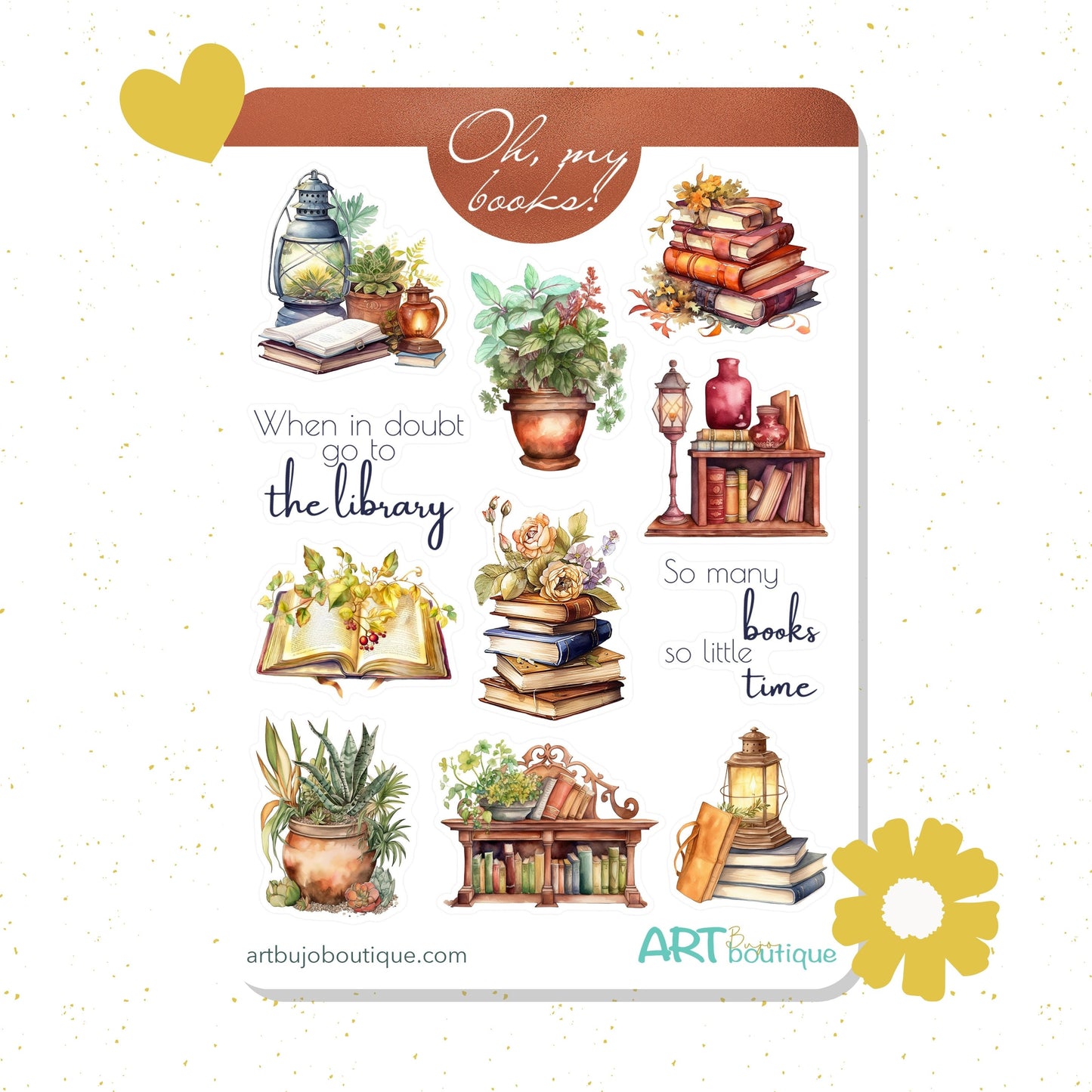 Old books planner stickers Bookworm bujo sticker sheet