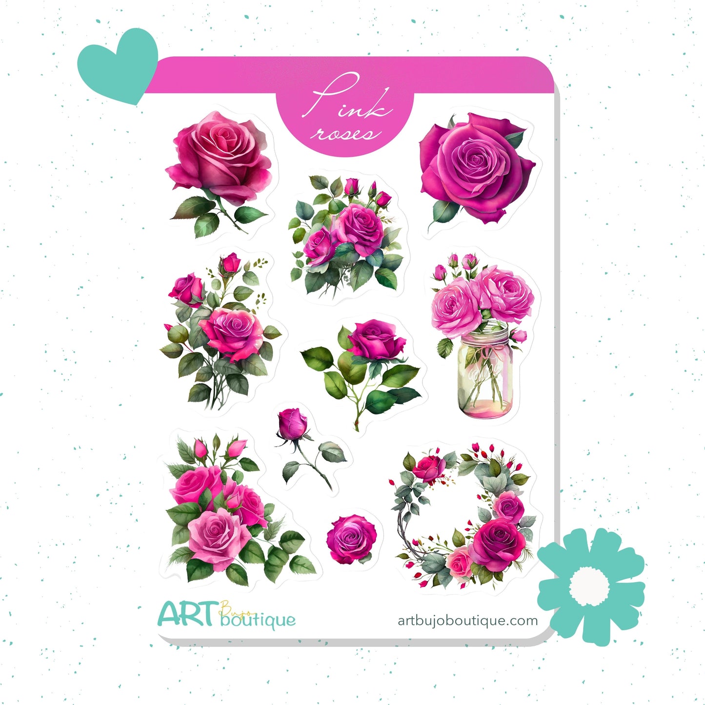 Pink Roses Sticker Sheet