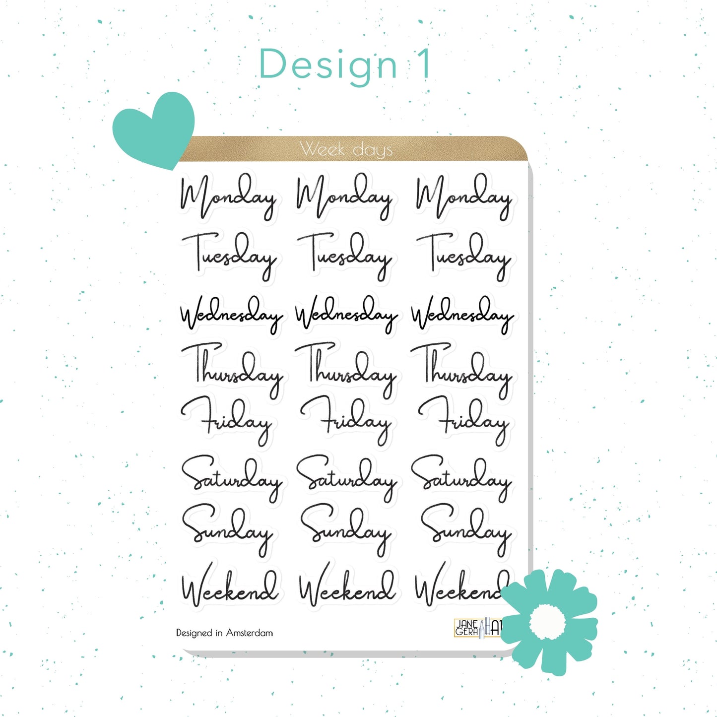 Week days planner stickers English, Dutch