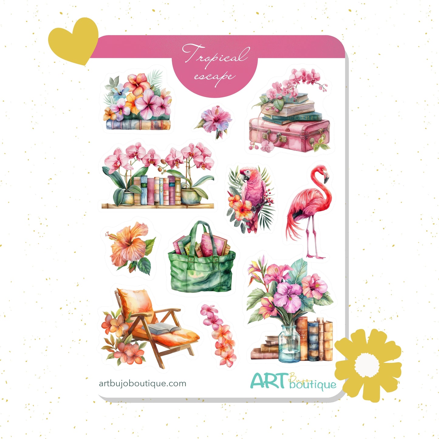 Tropical Escape Decorative Sticker Sheet – Aesthetic Planner & Journal Stickers