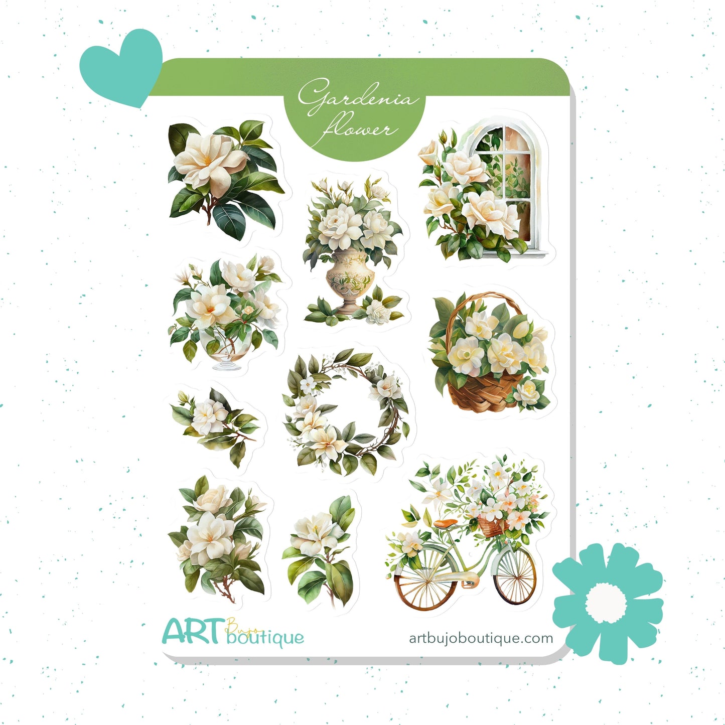 Gardenia Flower Decorative Sticker Sheet – Aesthetic Planner & Journal Stickers