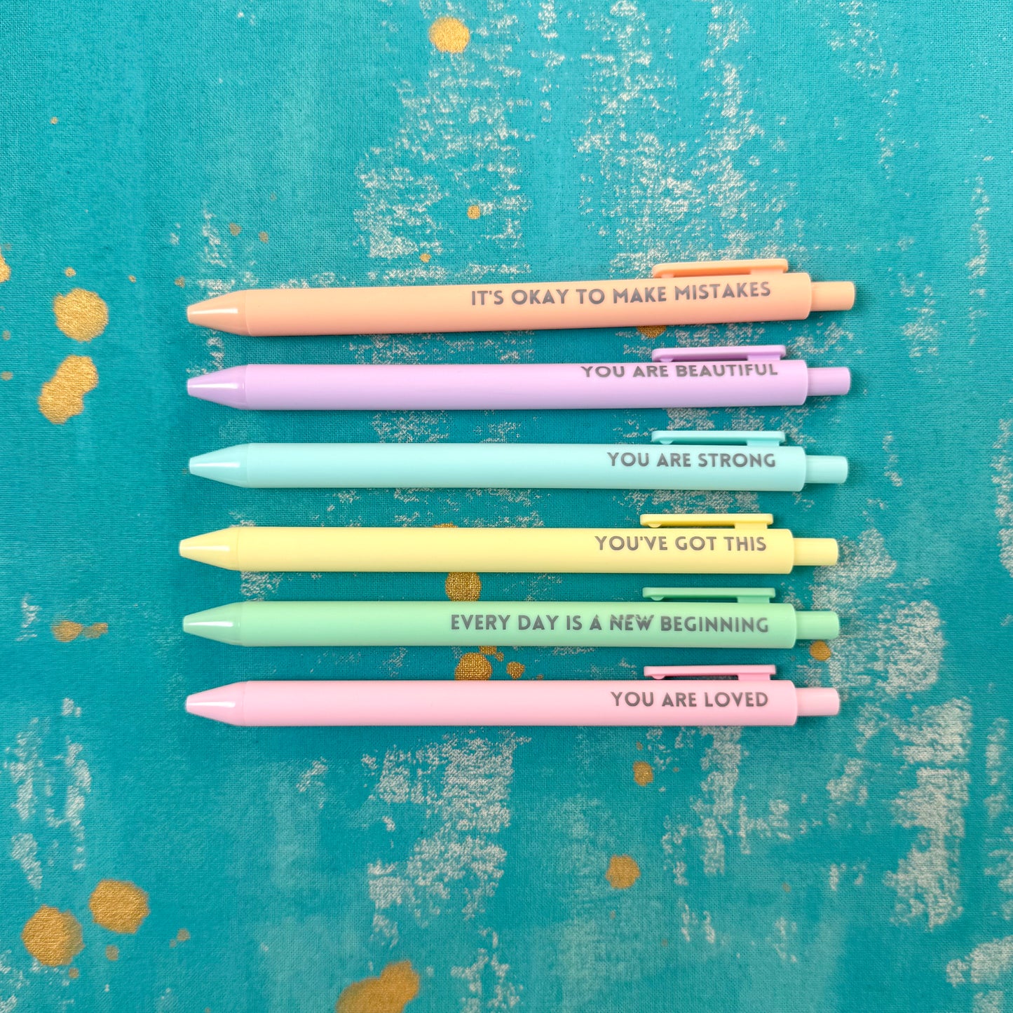 Macaron Colored Motivational Pens - Pastel Ballpoint Pens with Uplifting Quotes, Black Ink