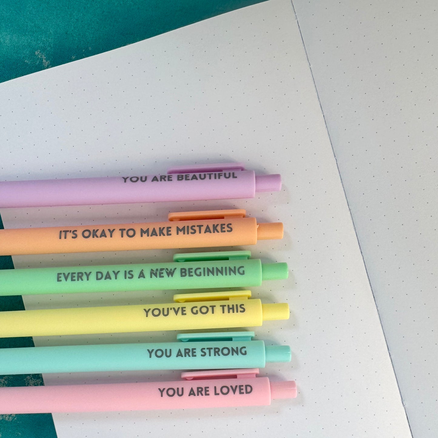 Macaron Colored Motivational Pens - Pastel Ballpoint Pens with Uplifting Quotes, Black Ink