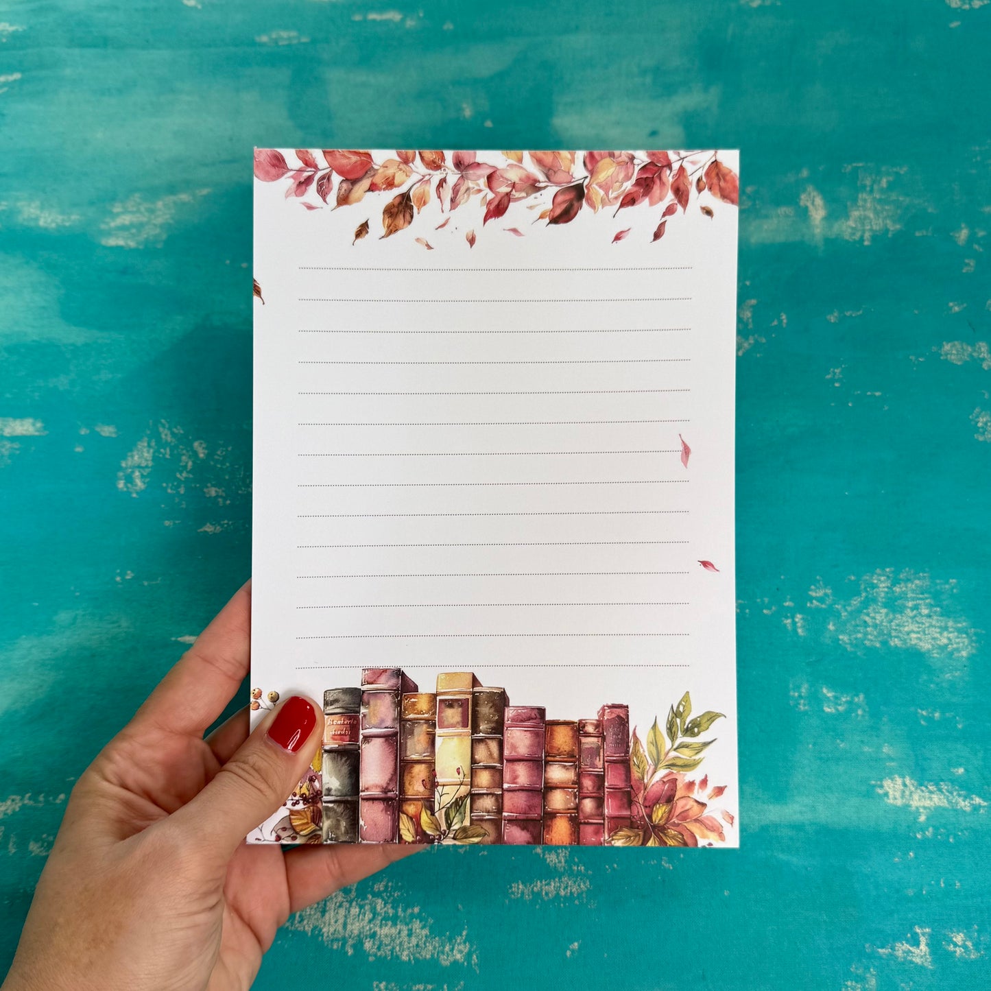 Autumn Library A5 Lined Notepad – Cozy Writing Pad for Book Lovers & Planners