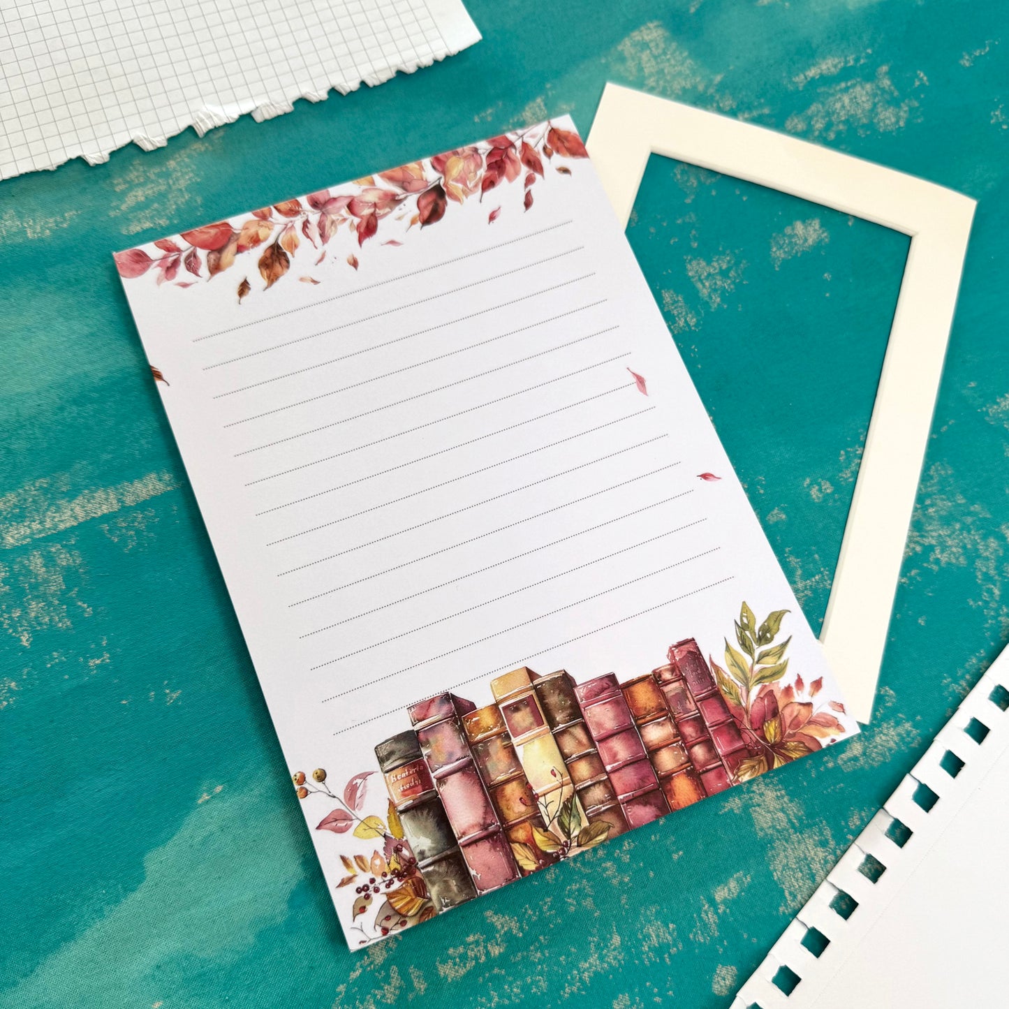 Autumn Library A5 Lined Notepad – Cozy Writing Pad for Book Lovers & Planners