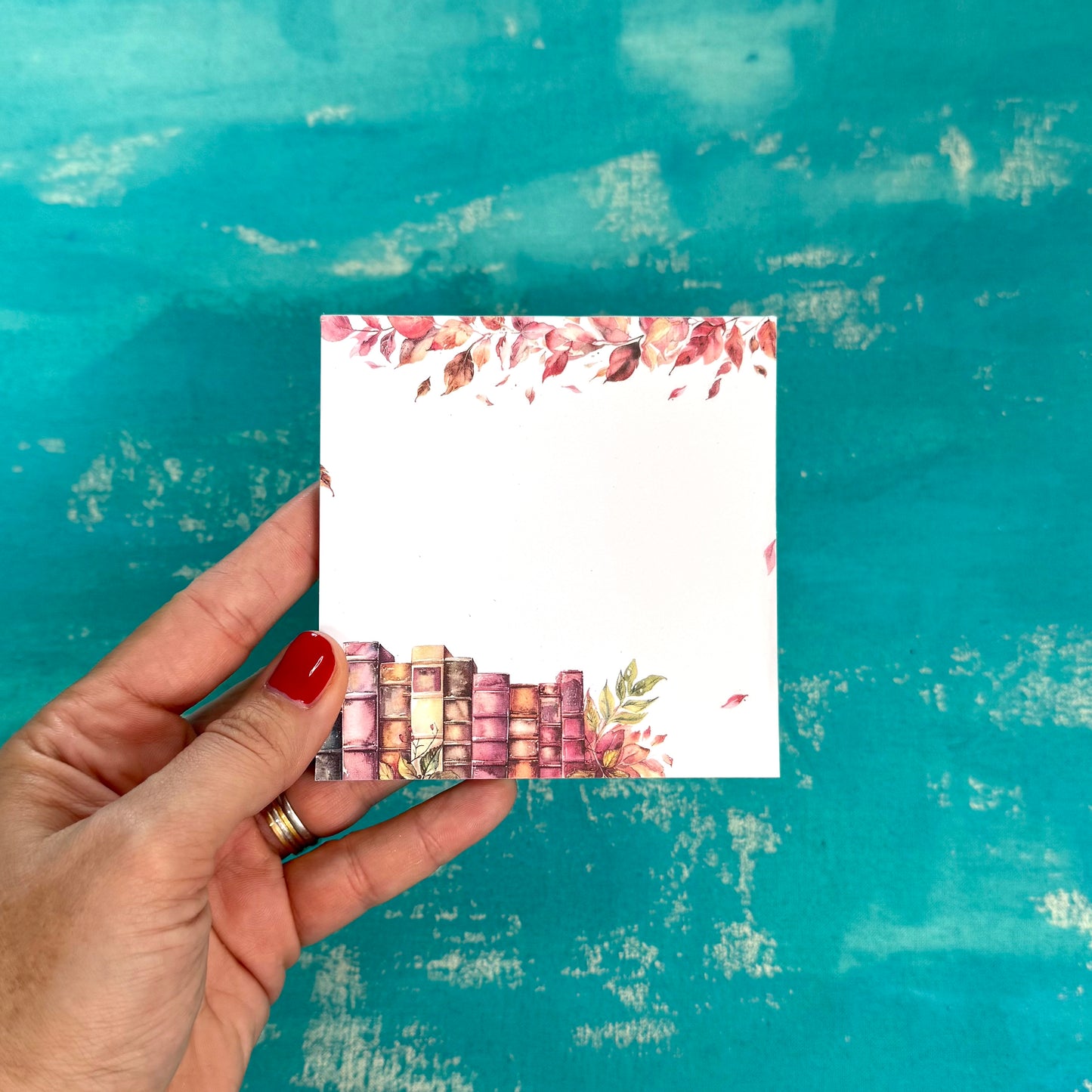 Autumn Library Square Notepad – 10x10 cm Cozy Fall Stationery