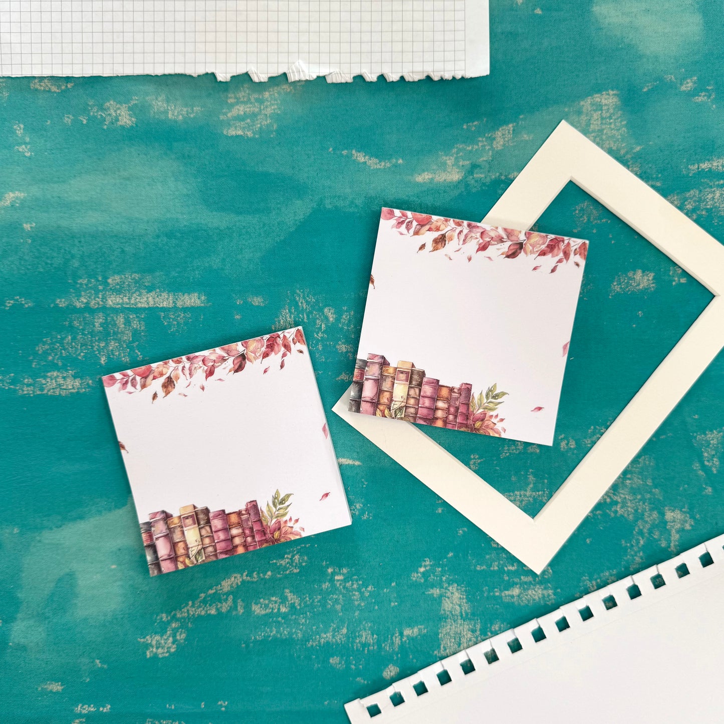 Autumn Library Square Notepad – 10x10 cm Cozy Fall Stationery