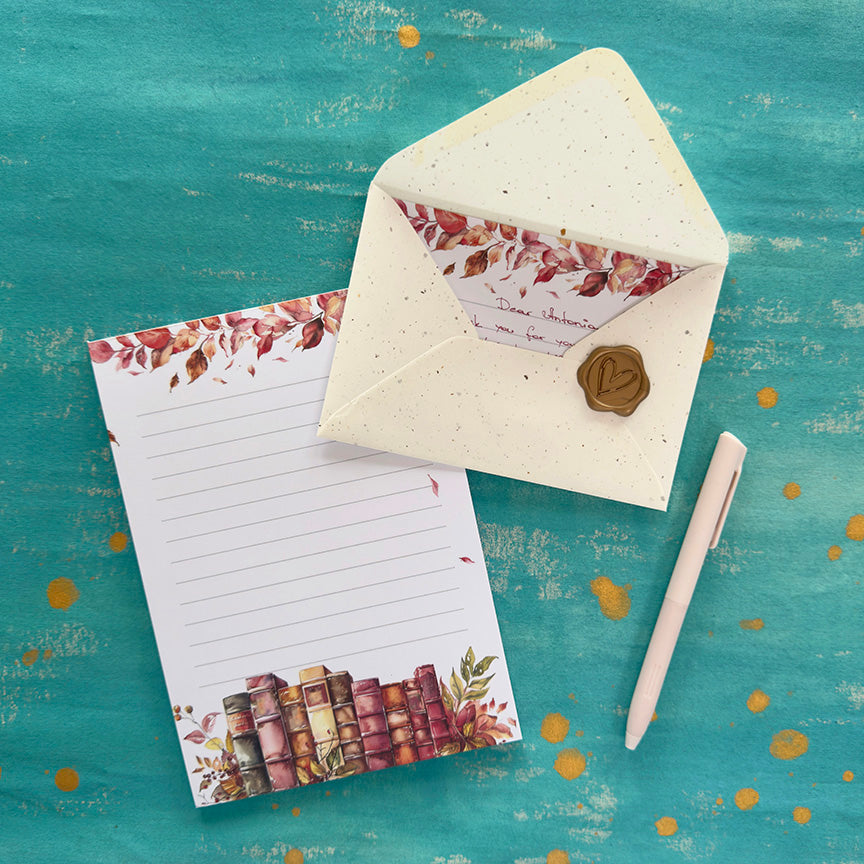 Autumn Library A5 Lined Notepad – Cozy Writing Pad for Book Lovers & Planners