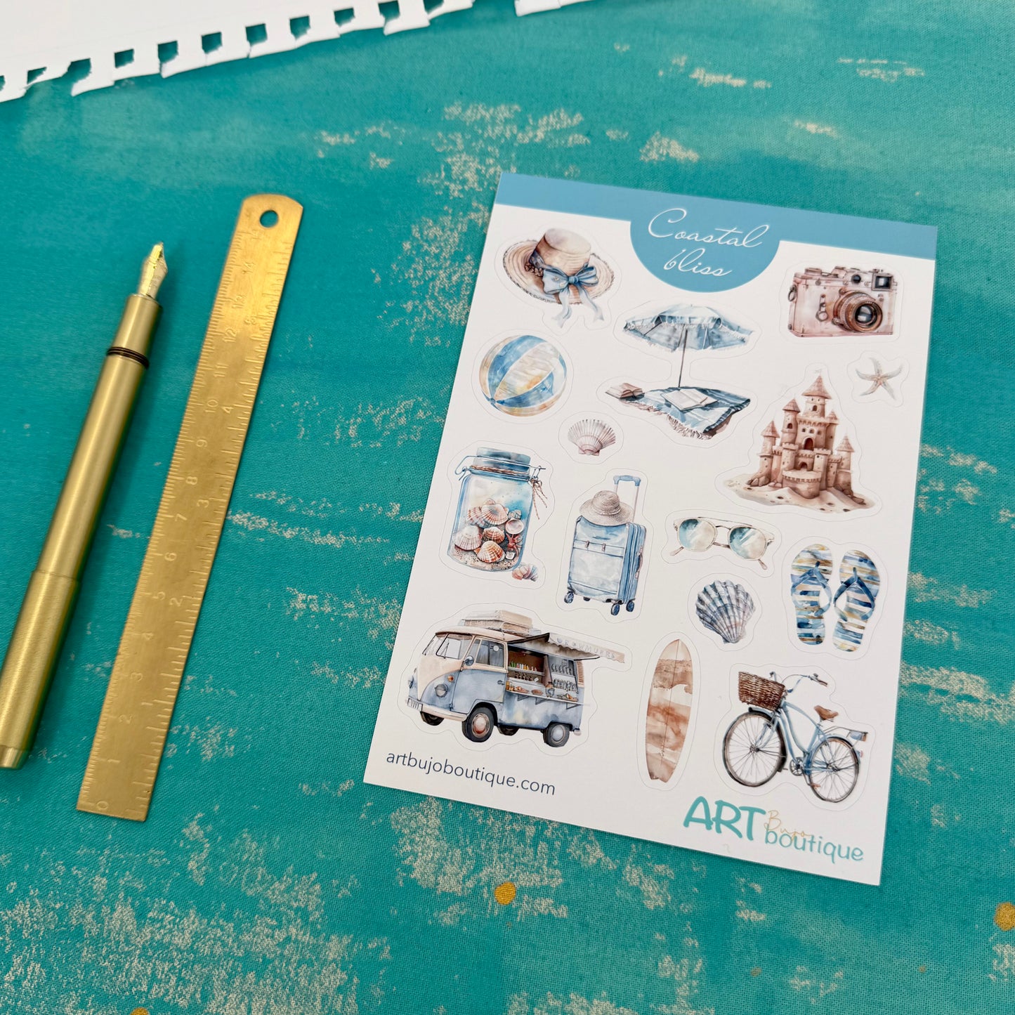 Coastal Bliss Decorative Sticker Sheet – Aesthetic Planner & Journal Stickers