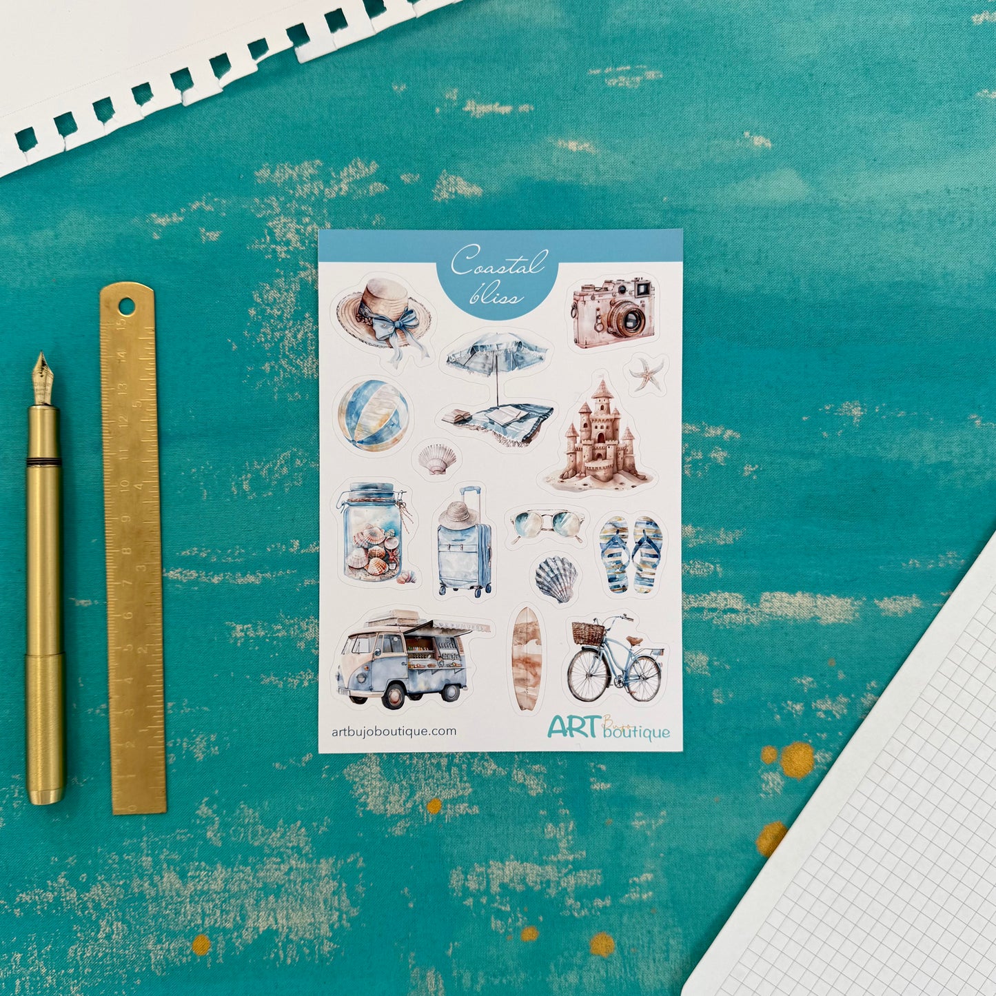 Coastal Bliss Decorative Sticker Sheet – Aesthetic Planner & Journal Stickers