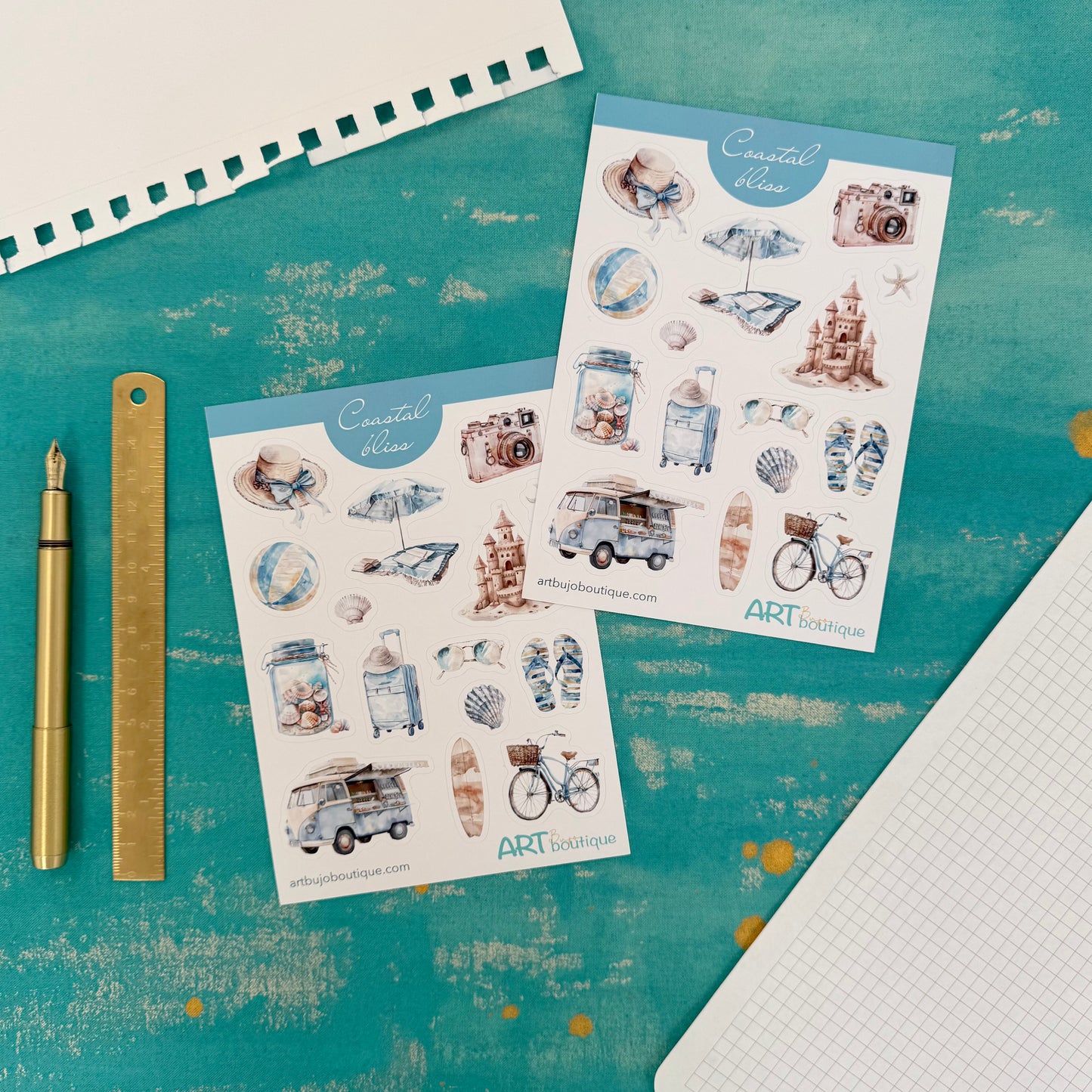 Coastal Bliss Decorative Sticker Sheet – Aesthetic Planner & Journal Stickers