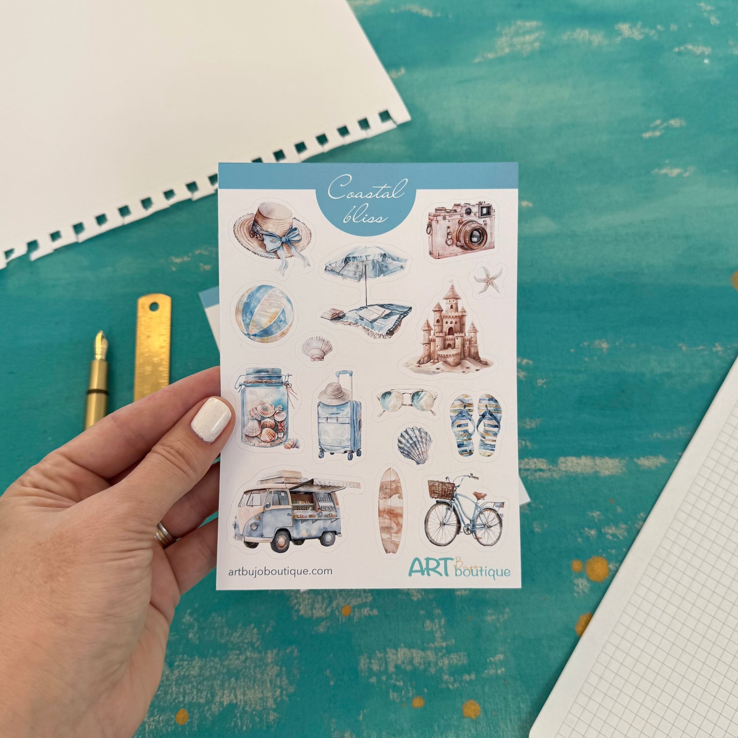 Coastal Bliss Decorative Sticker Sheet – Aesthetic Planner & Journal Stickers