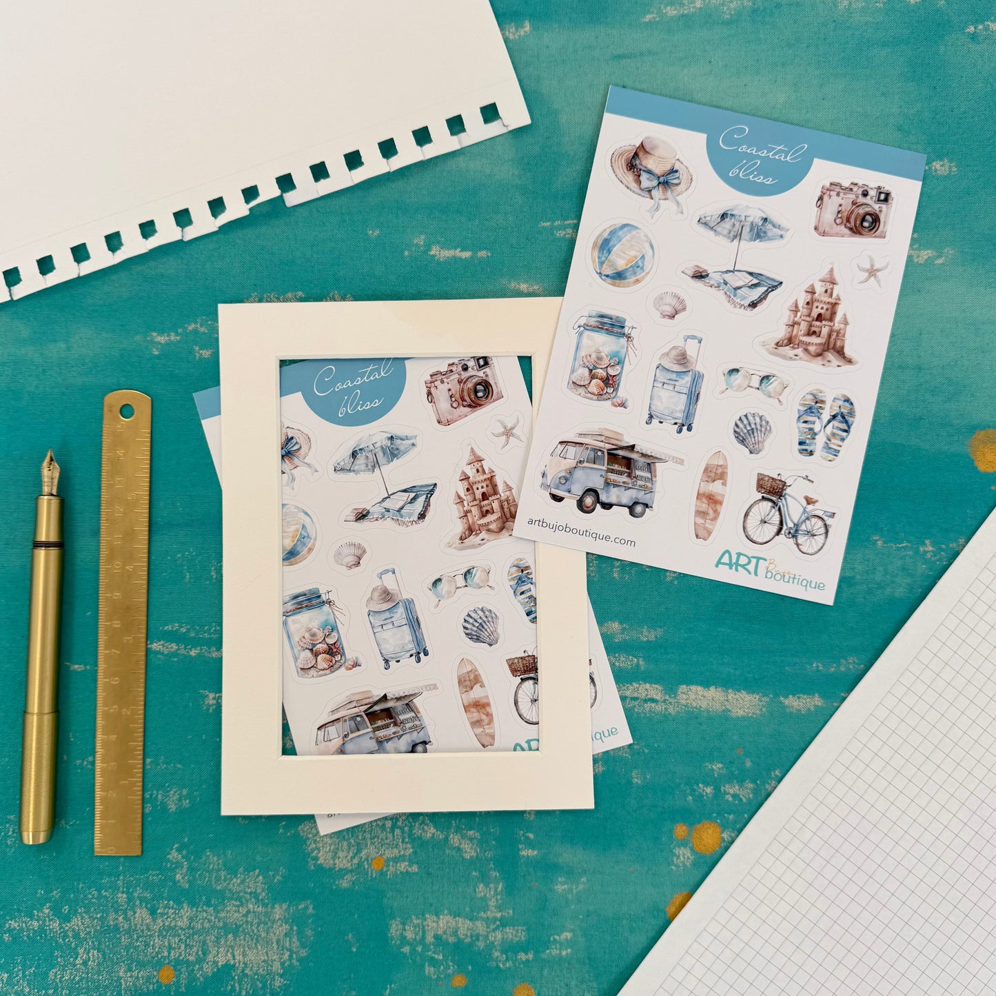 Coastal Bliss Decorative Sticker Sheet – Aesthetic Planner & Journal Stickers