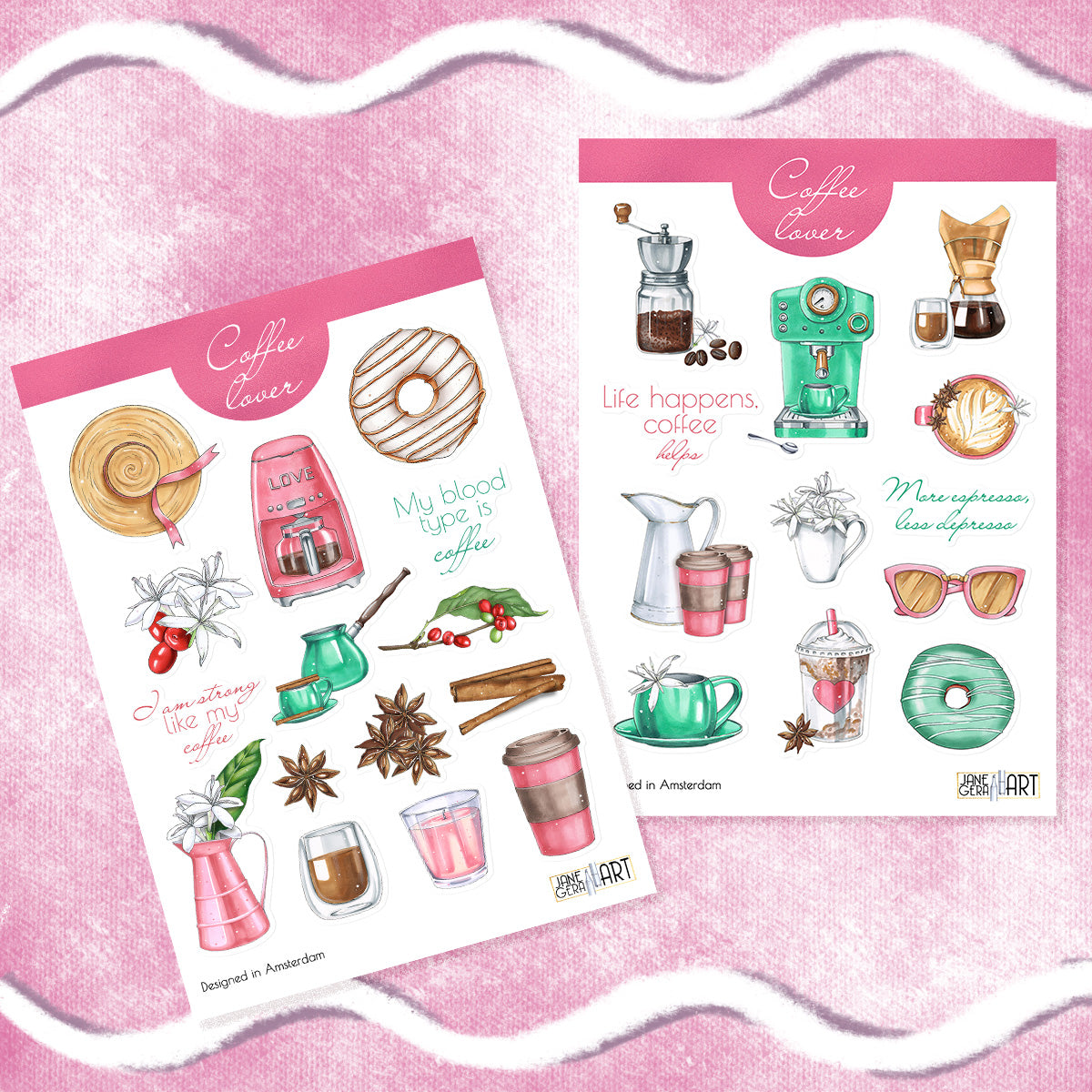 Coffee Lover Sticker Sheet Set of 2