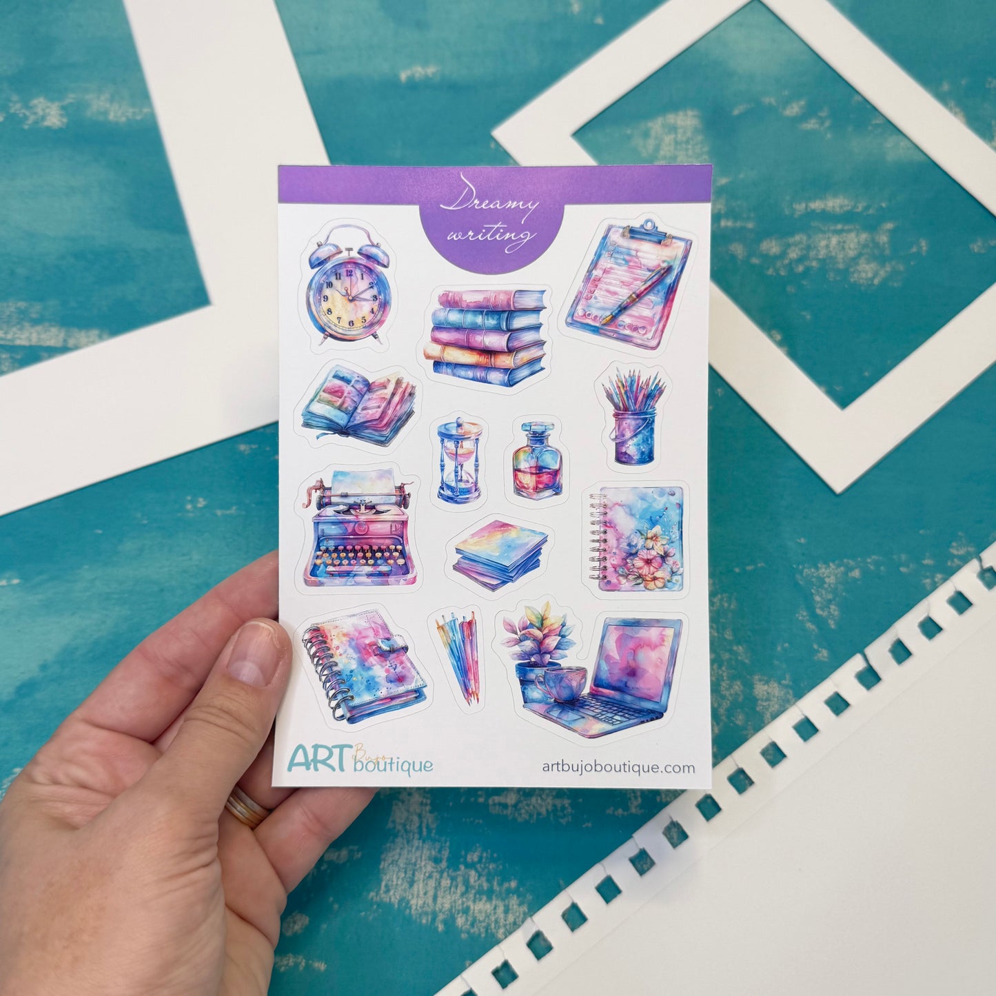 Dreamy Planner Bundle – Notepads, Cards, Washi Tape & Stickers | Watercolor Stationery Gift Set | Bujo Kit with Free Paper Clip Gift