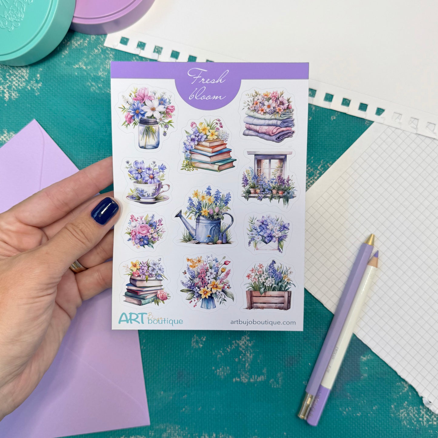 Fresh Bloom Decorative Sticker Sheet – Aesthetic Planner & Journal Stickers