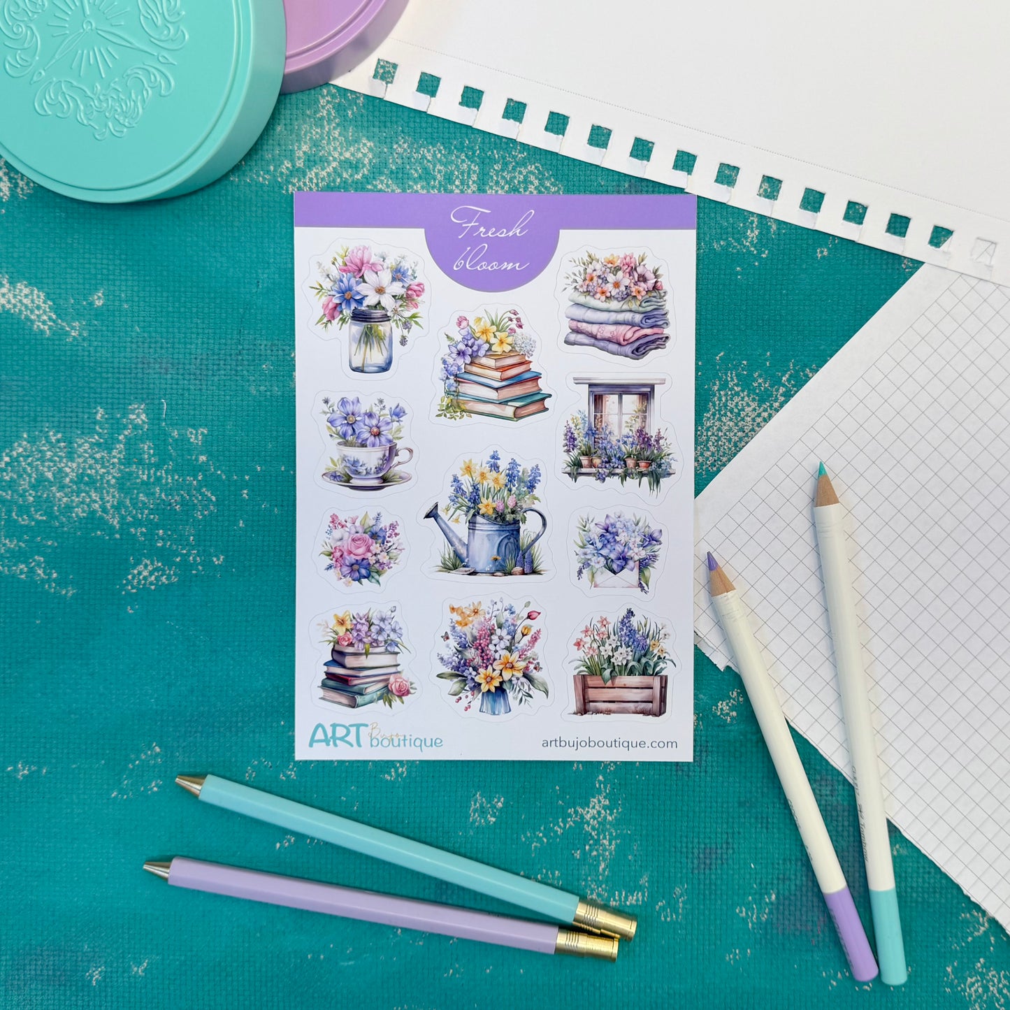 Fresh Bloom Decorative Sticker Sheet – Aesthetic Planner & Journal Stickers
