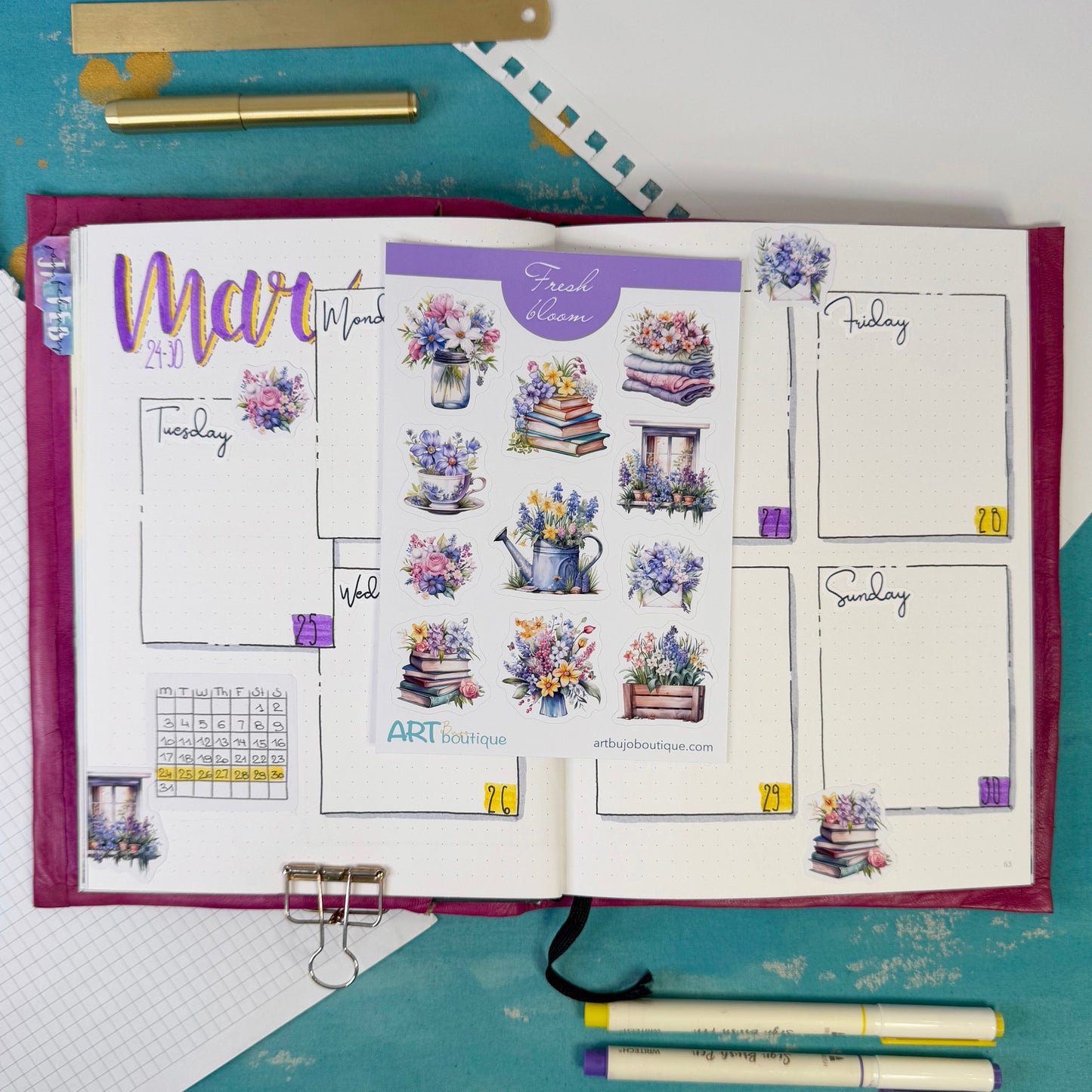 Fresh Bloom Decorative Sticker Sheet – Aesthetic Planner & Journal Stickers