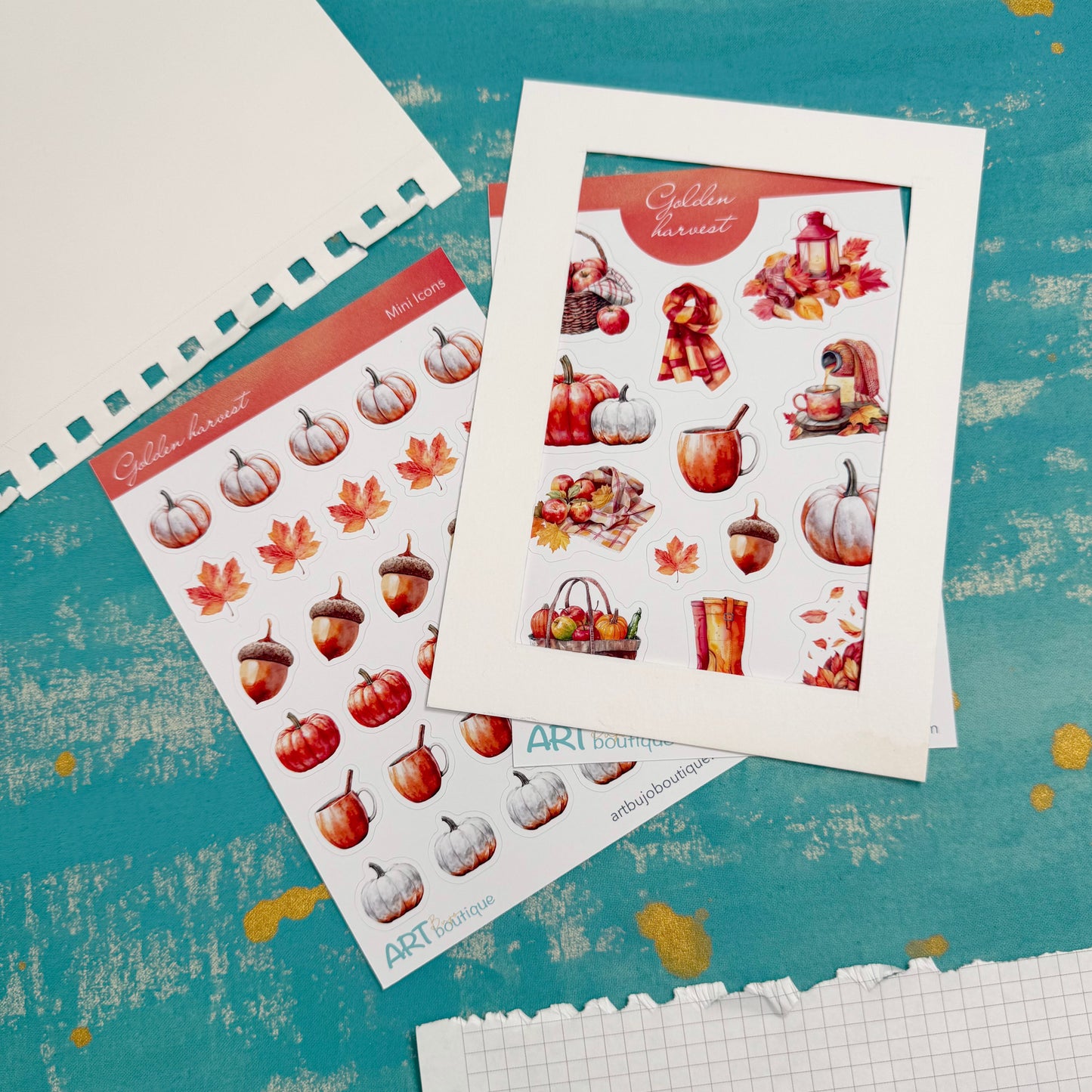 Golden Harvest Planner Decorative Set - Stickers, Washi & Vinyls for Fall Journaling
