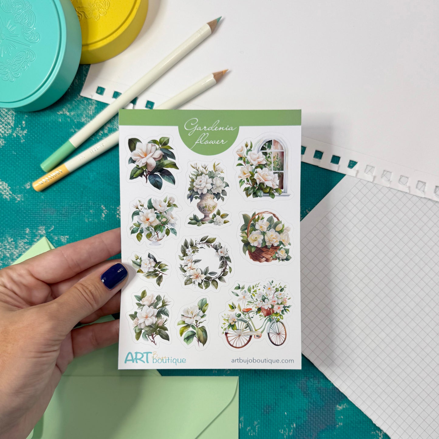 Gardenia Flower Decorative Sticker Sheet – Aesthetic Planner & Journal Stickers