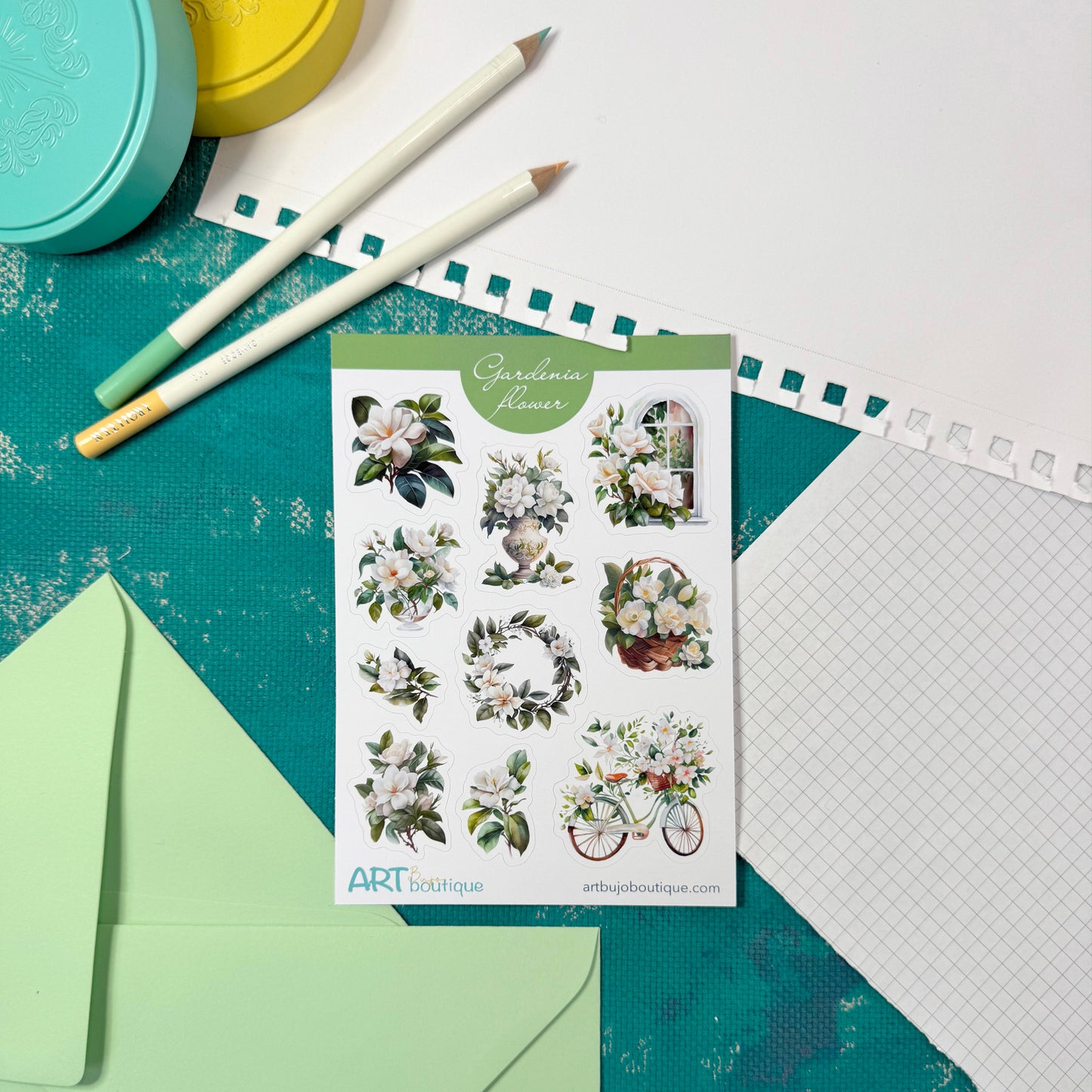 Gardenia Flower Decorative Sticker Sheet – Aesthetic Planner & Journal Stickers