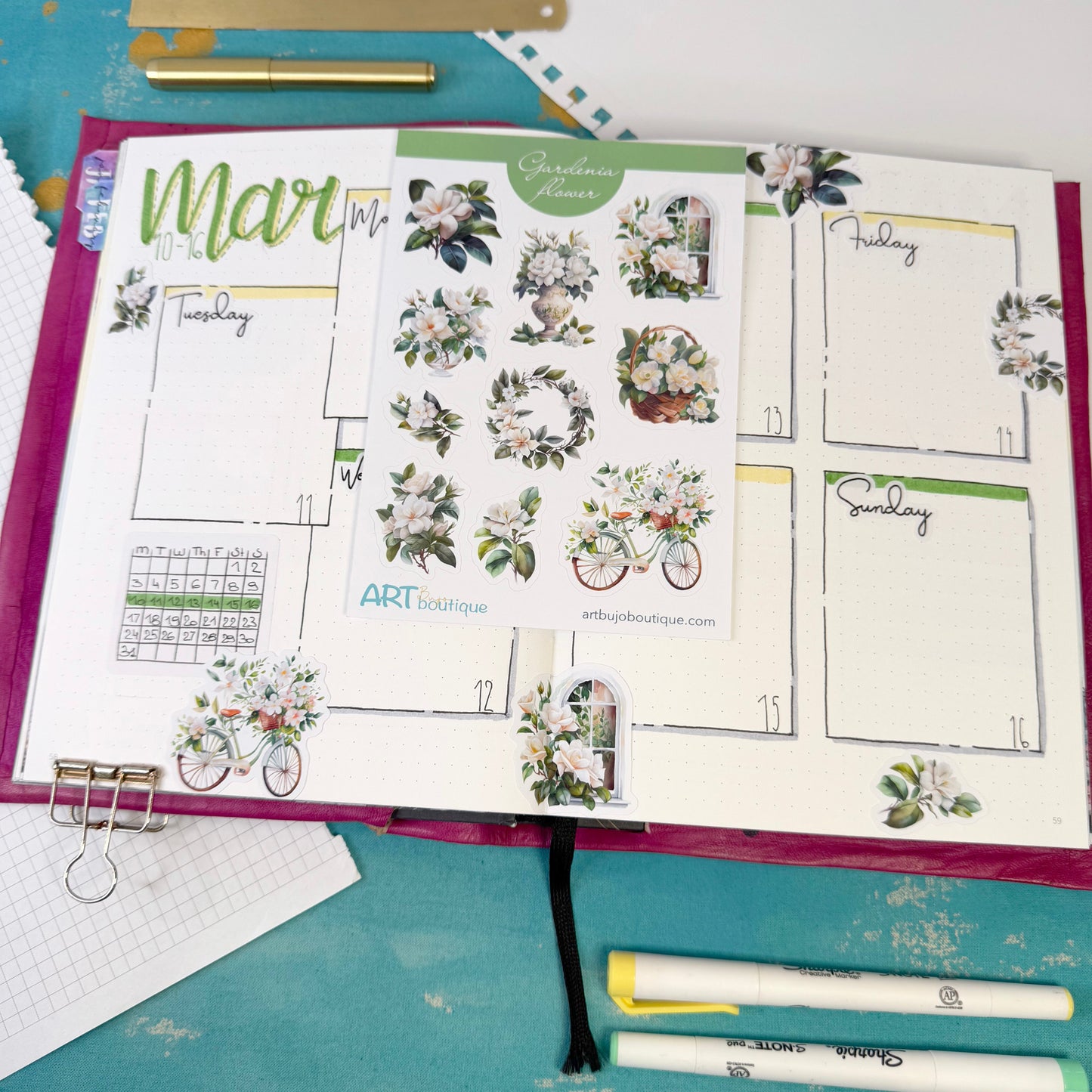 Gardenia Flower Decorative Sticker Sheet – Aesthetic Planner & Journal Stickers