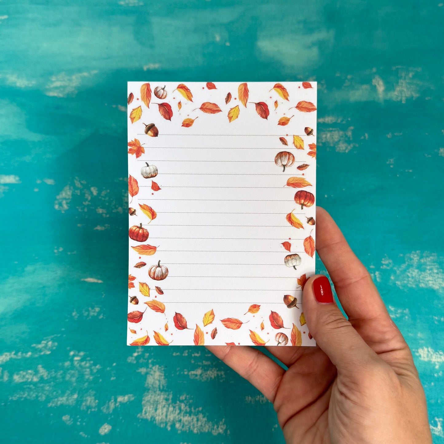Golden Harvest A6 Notepad – Autumn Leaves & Pumpkins Writing Pad