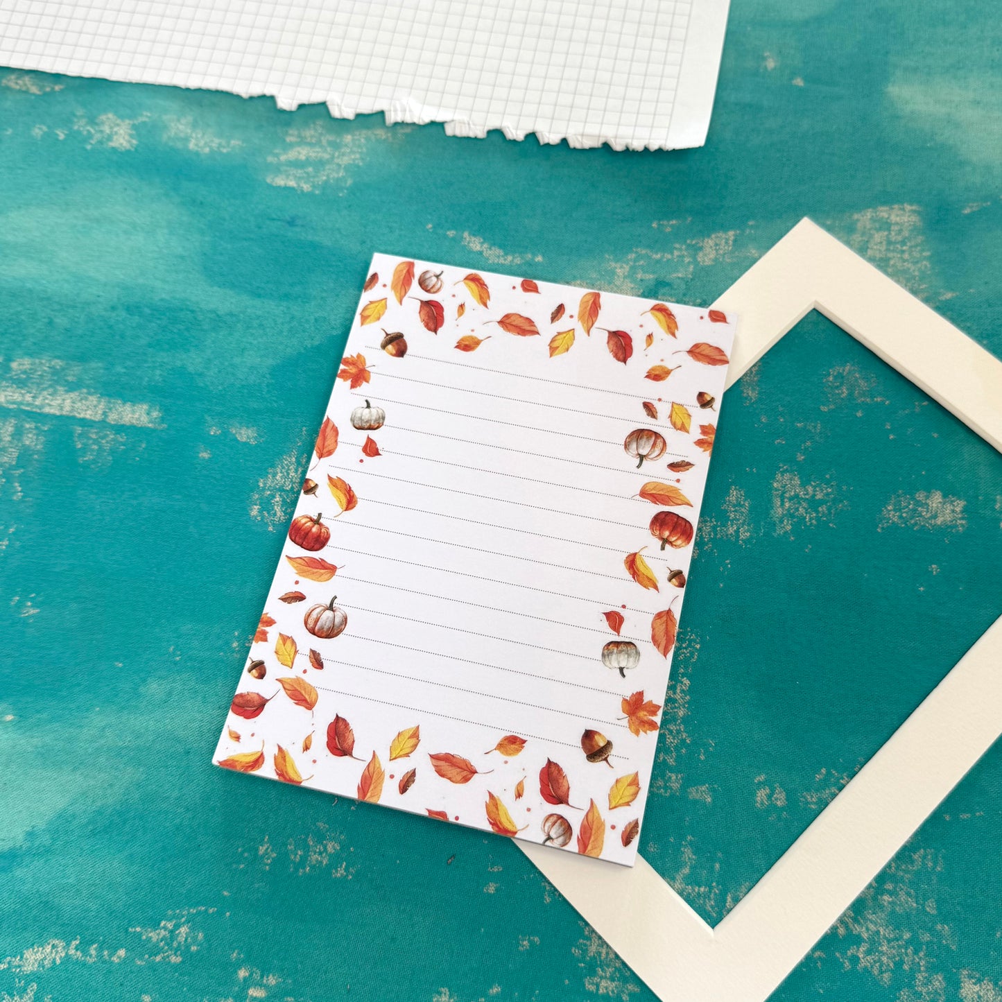 Golden Harvest A6 Notepad – Autumn Leaves & Pumpkins Writing Pad