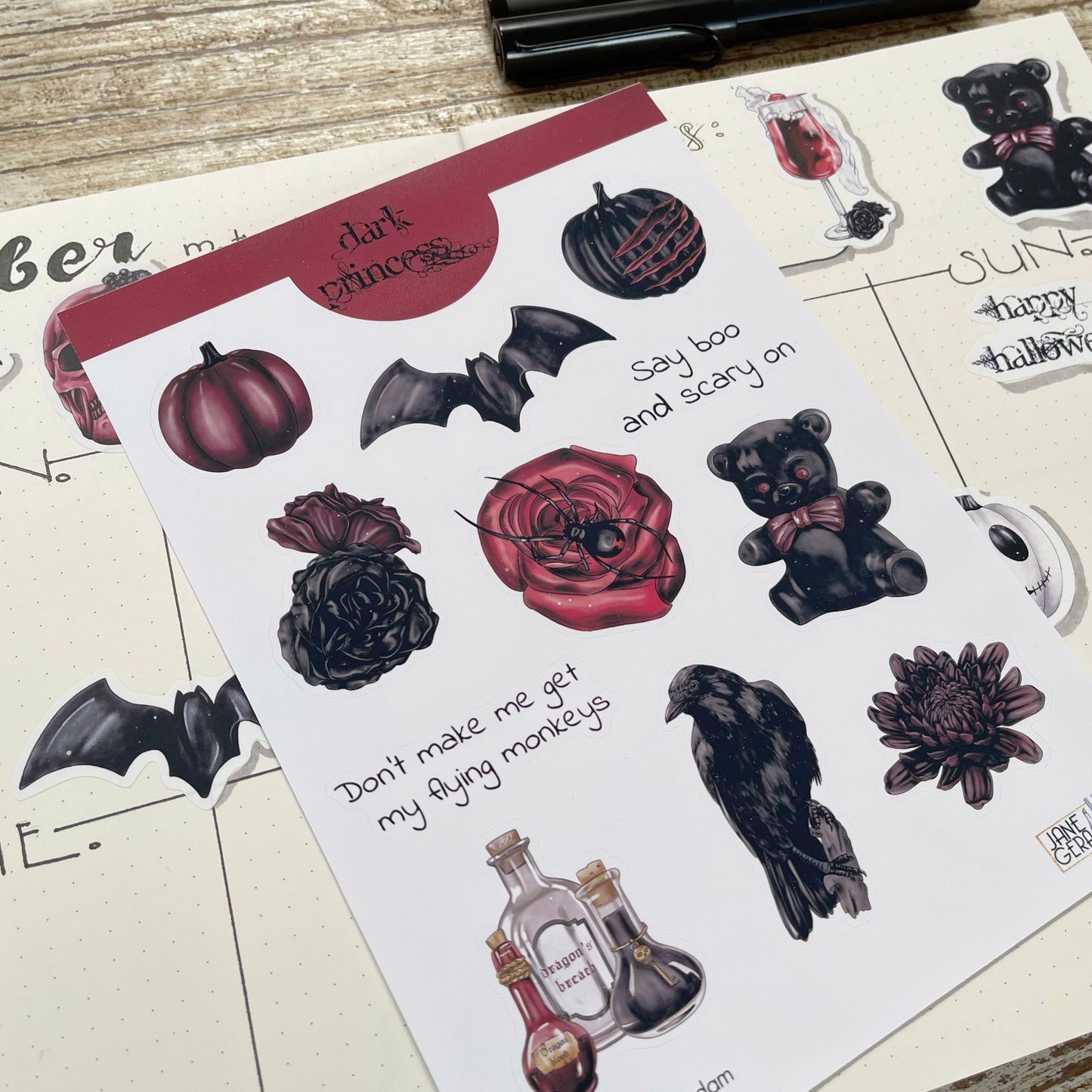 Dark Princess Halloween Sticker Sheet, Set of 3