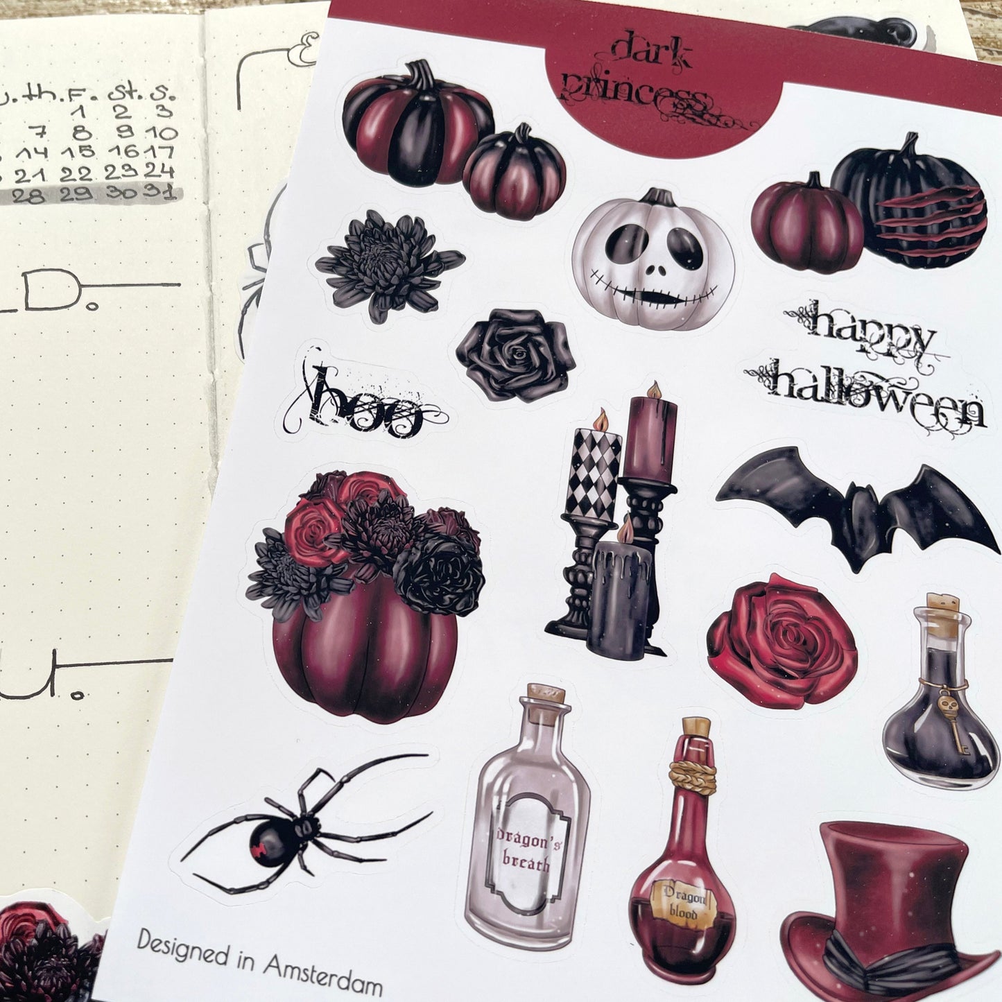 Dark Princess Halloween Sticker Sheet, Set of 3
