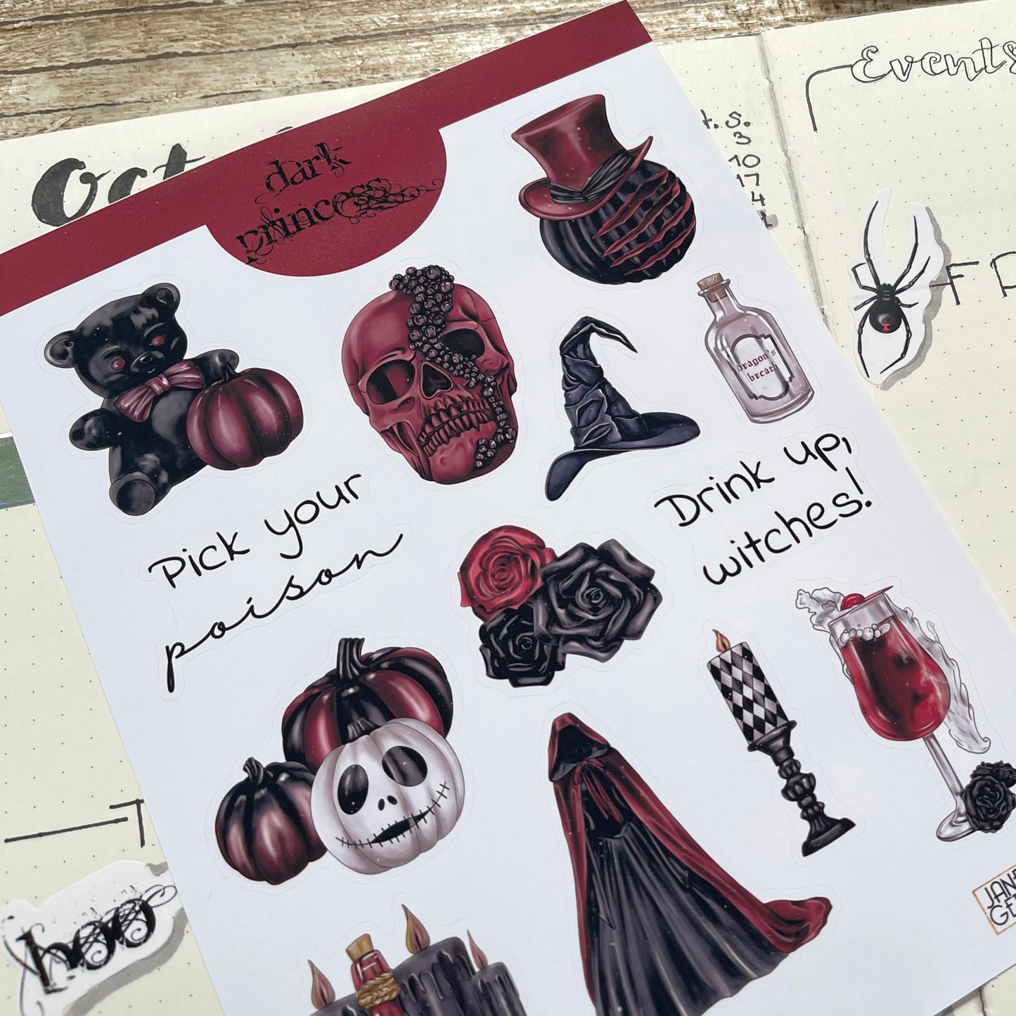 Dark Princess Halloween Sticker Sheet, Set of 3