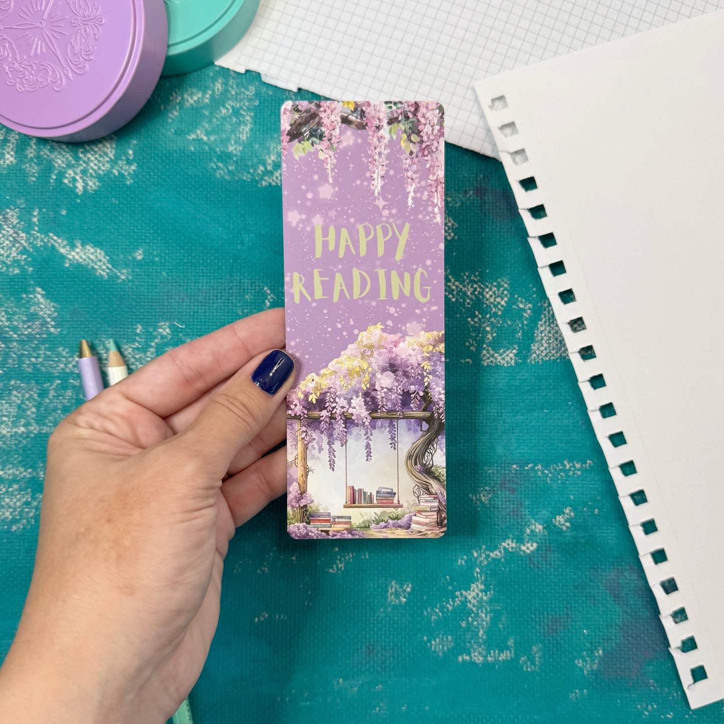 Happy Reading Blossom Classic Bookmark – Elegant Paper Bookmark for Book Lovers