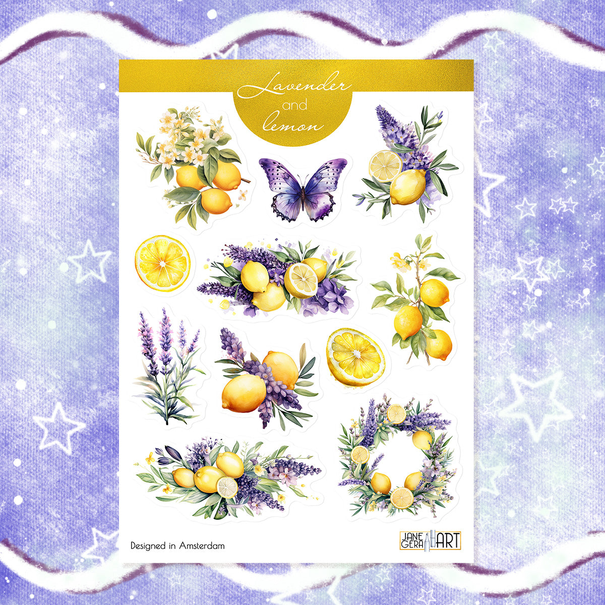 B-Grade Lavender and Lemon bujo sticker sheet