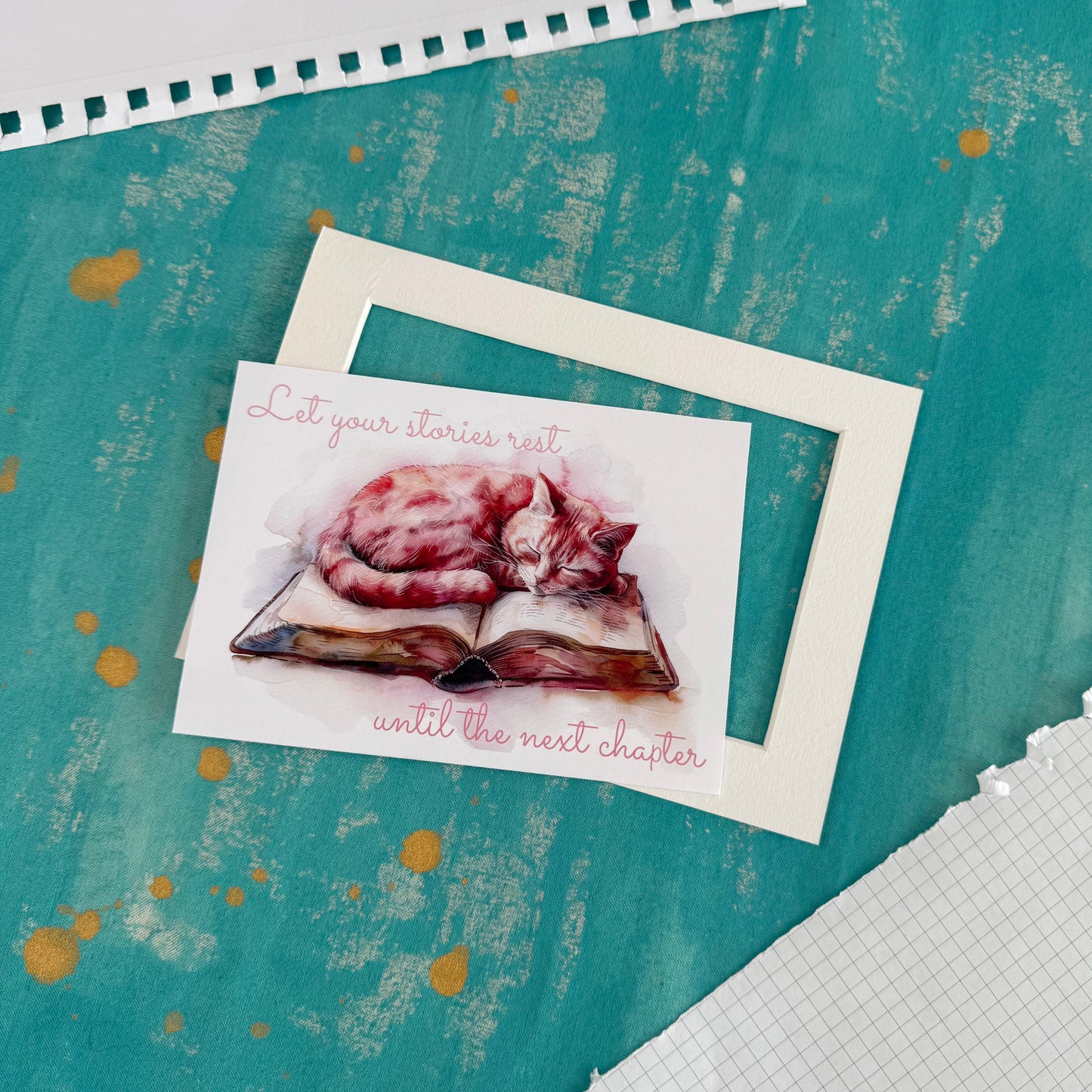 Let Your Stories Rest Postcard – Cozy Autumn Literary Stationery