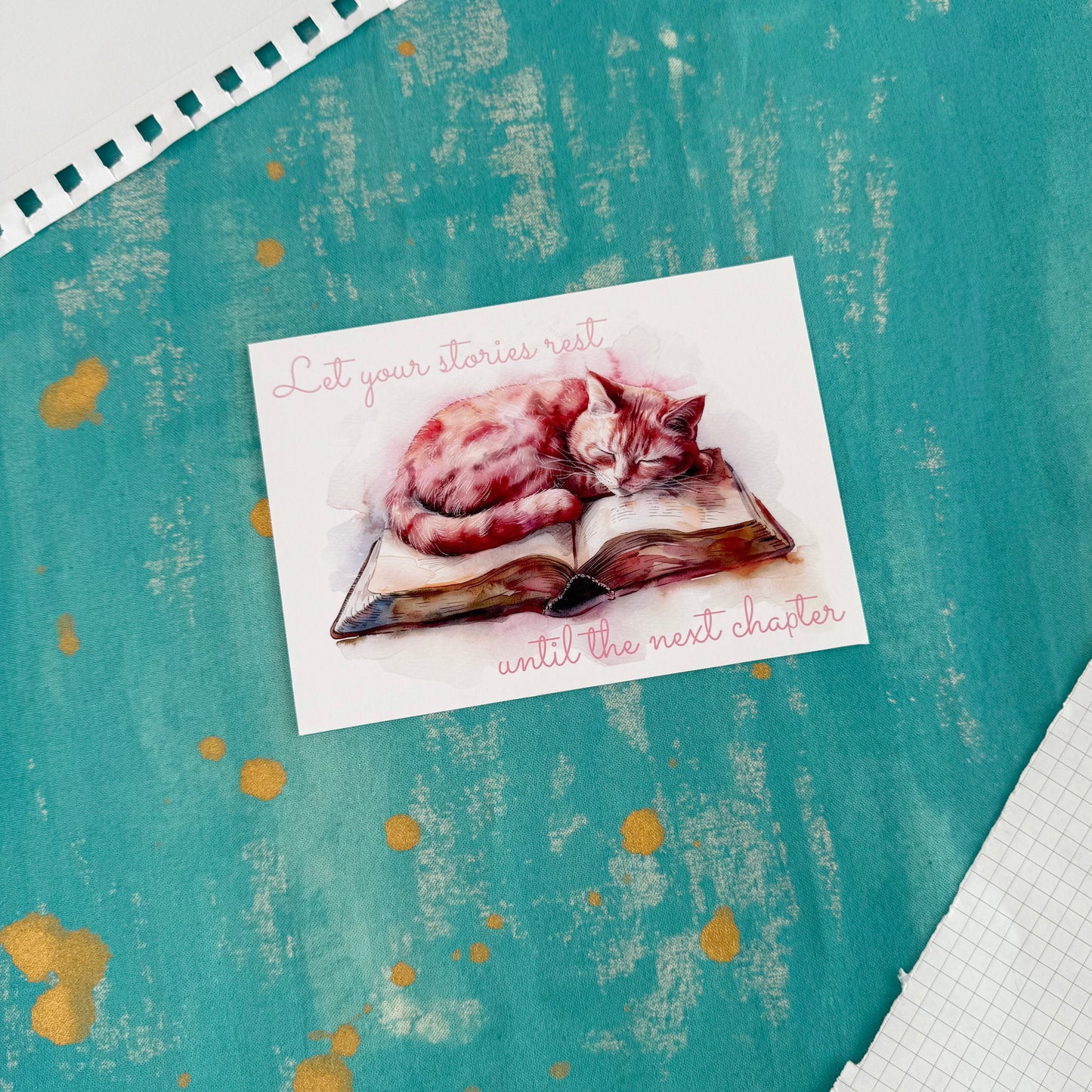 Let Your Stories Rest Postcard – Cozy Autumn Literary Stationery