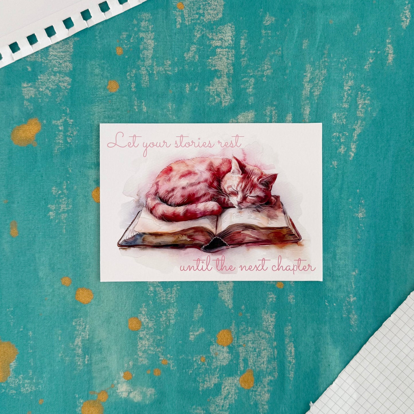Let Your Stories Rest Postcard – Cozy Autumn Literary Stationery