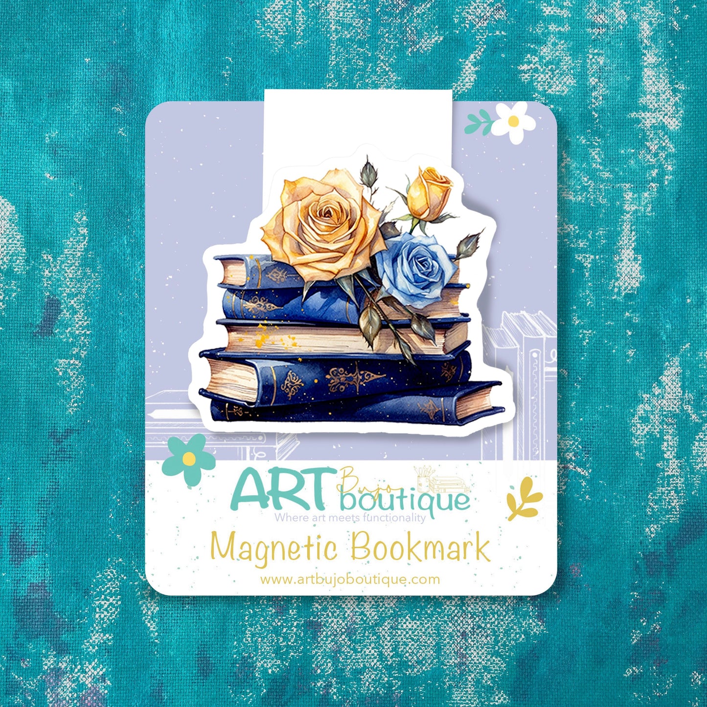 Magnetisches Lesezeichen „Blumen und Bücher“