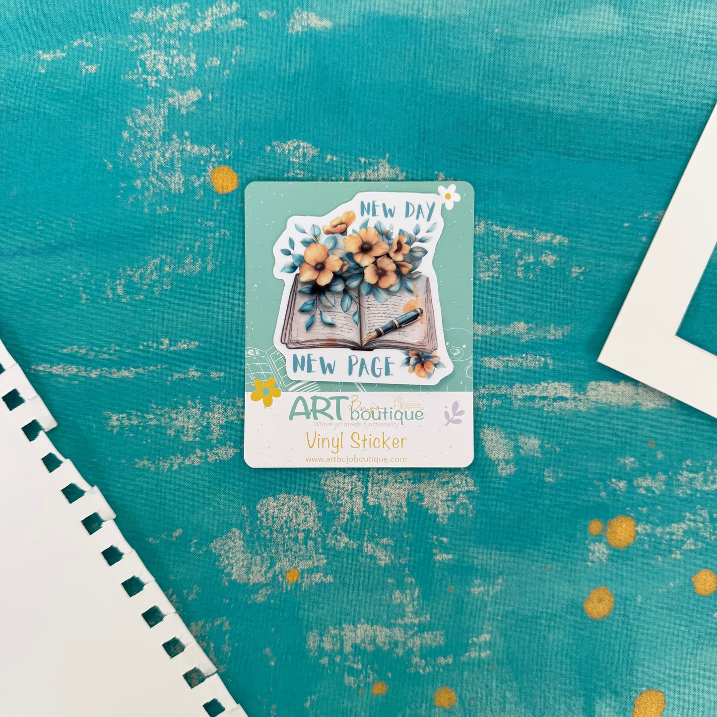 New Day, New Page Vinyl Sticker – Durable Sticker for Laptop, Water Bottle, Notebook