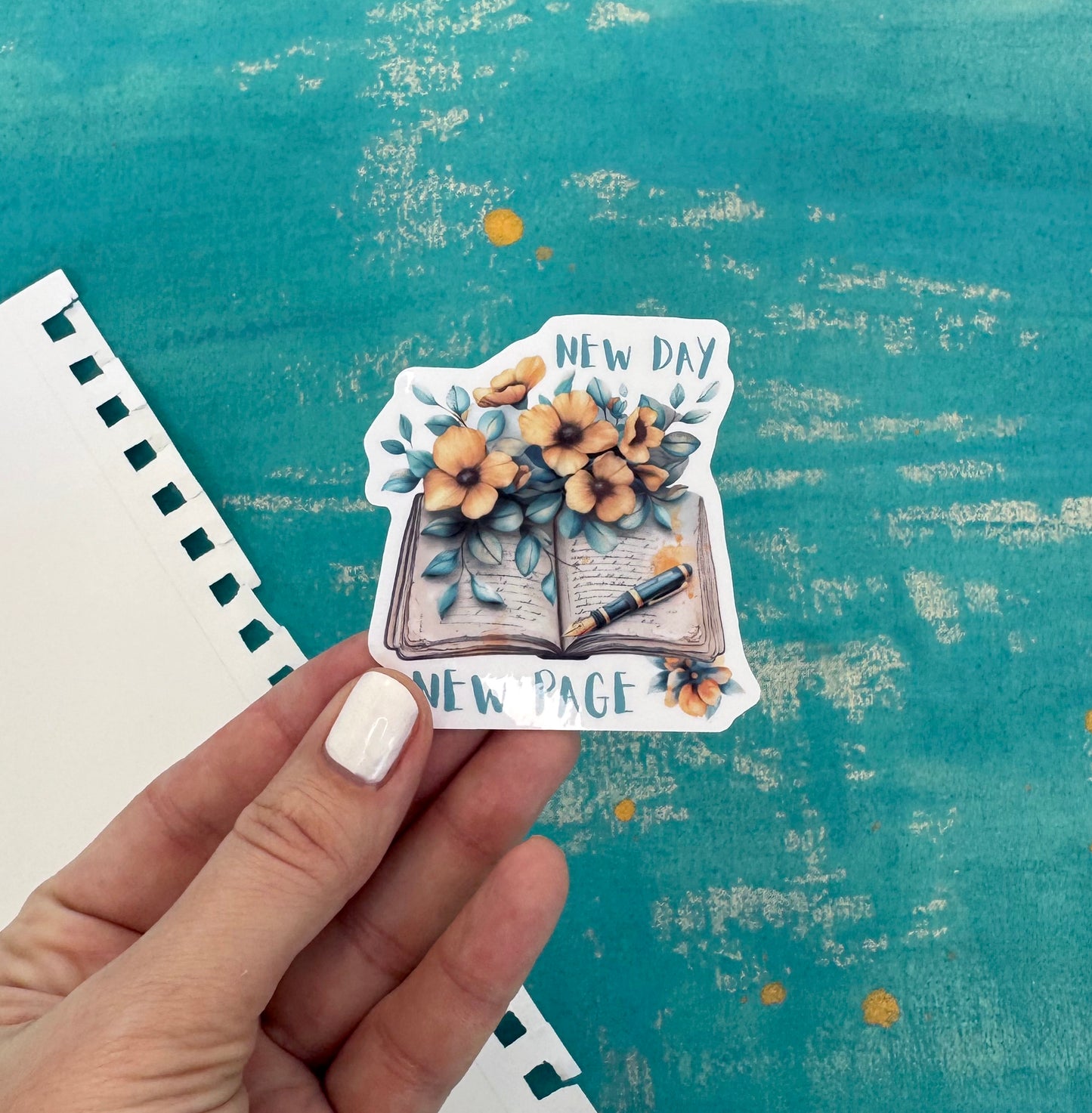 New Day, New Page Vinyl Sticker – Durable Sticker for Laptop, Water Bottle, Notebook